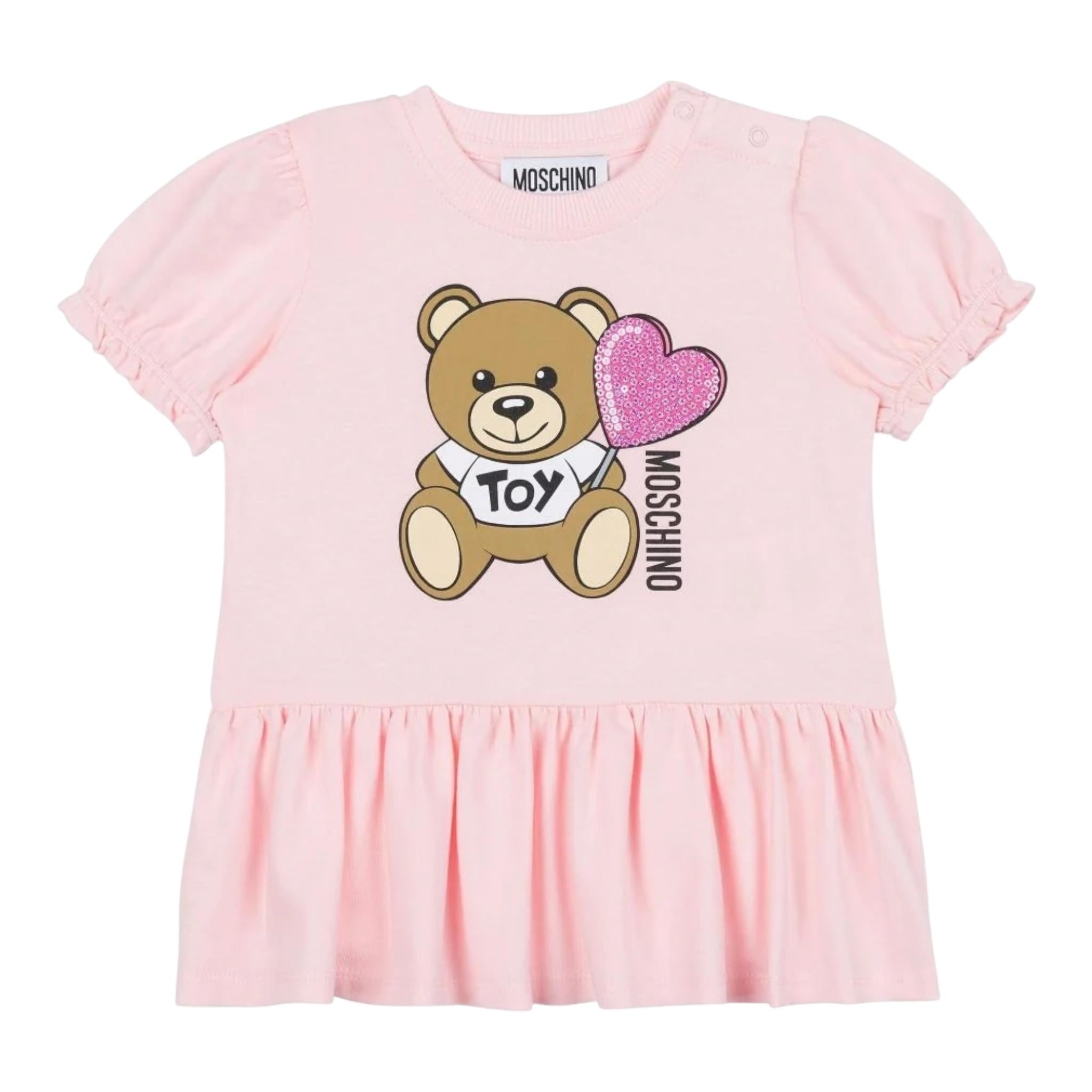 Moschino Abito Tinta Unita con Stampa per Neonata MDV0C7X ROSA MOSCHINO 