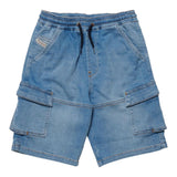 Diesel Bermuda In Denim Tinta Unita Con Elastico In Vita Azzurro Per Bambino