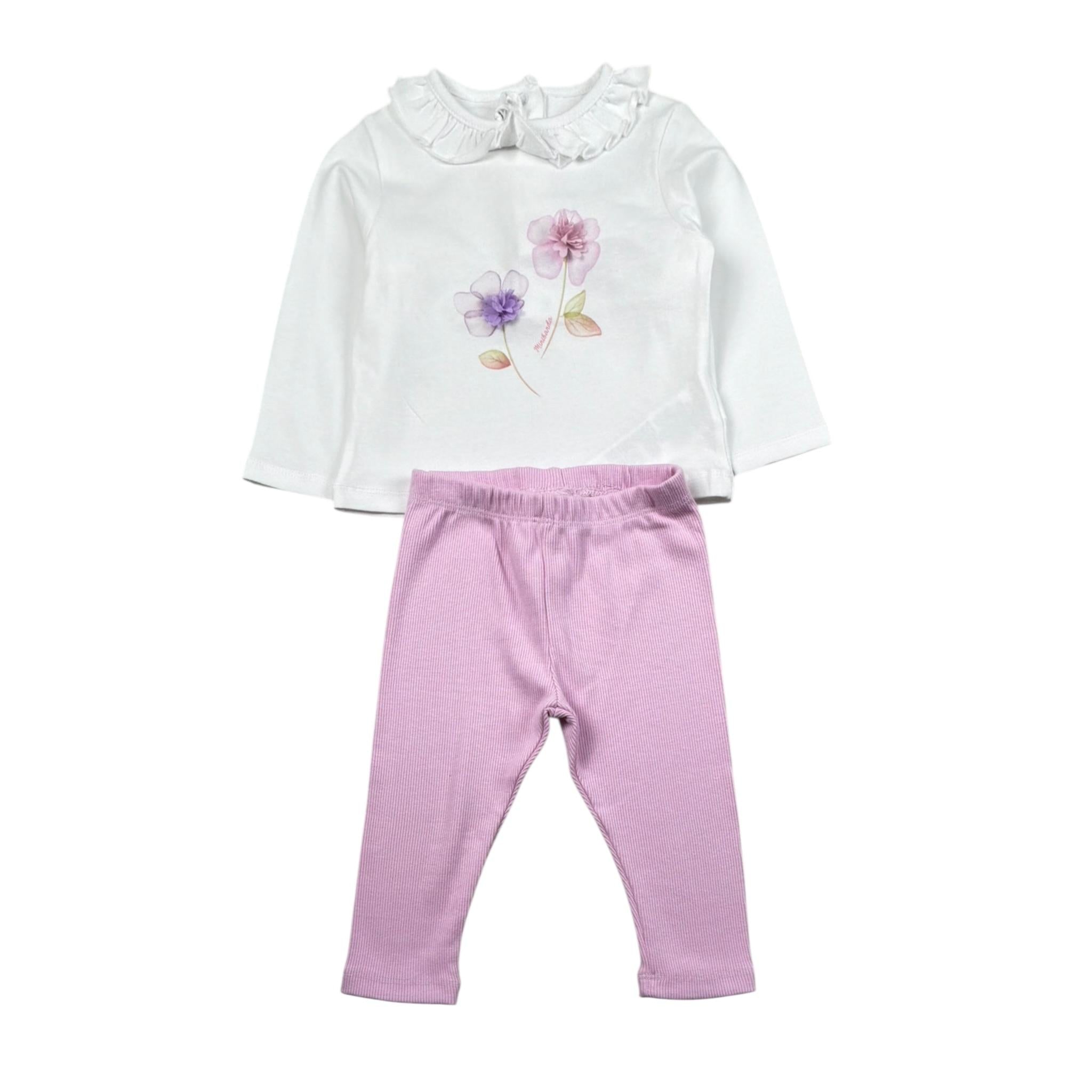 Mini Banda Completo 2 Pezzi Shirt-Leggins Bicolore per Neonata 3B746 BIANCO/ROSA MINI BANDA 