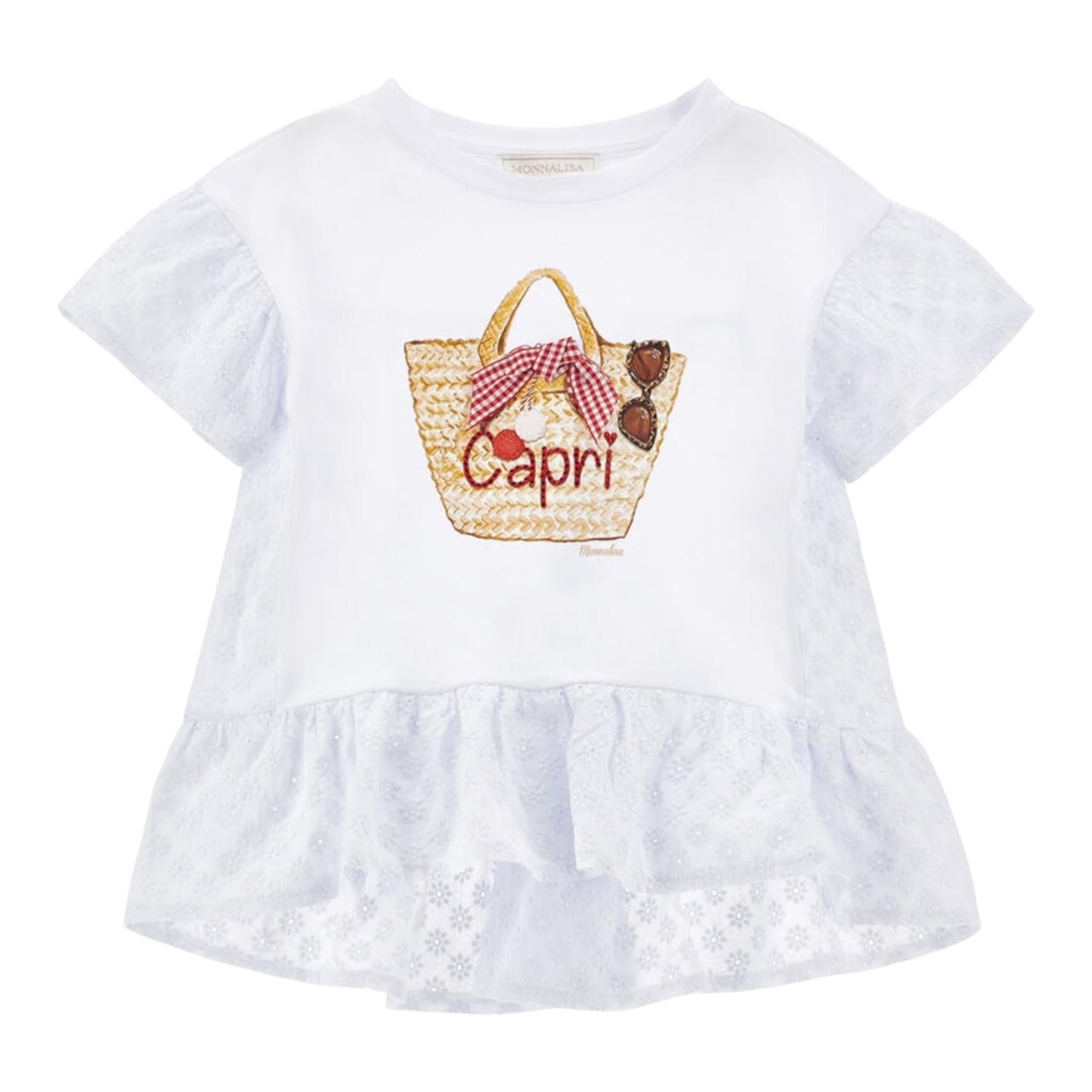 Monnalisa Maxi T-Shirt Girocolo Tinta Unita con Stampa per Neonata 19E625N BIANCO MONNALISA 