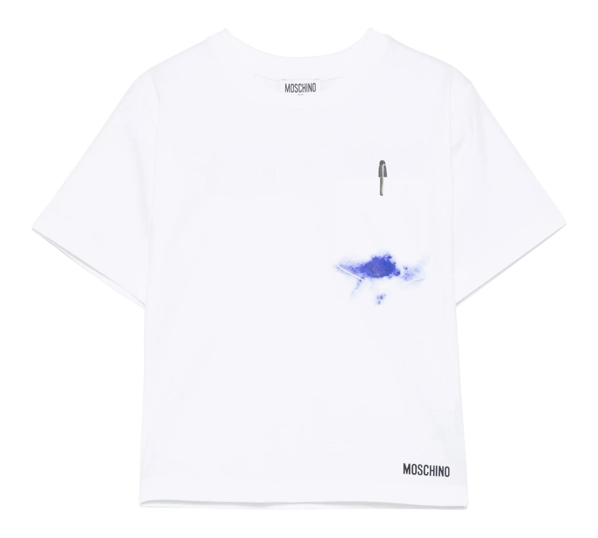 Moschino T-Shirt Girocollo Tinta Unita con Taschino per Bambino HUM055 BIANCO MOSCHINO 