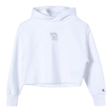 Calvin Klein Felpa Chiusa Modello Crop con Cappuccio e Stampa Glitterata Bianco per Bambina