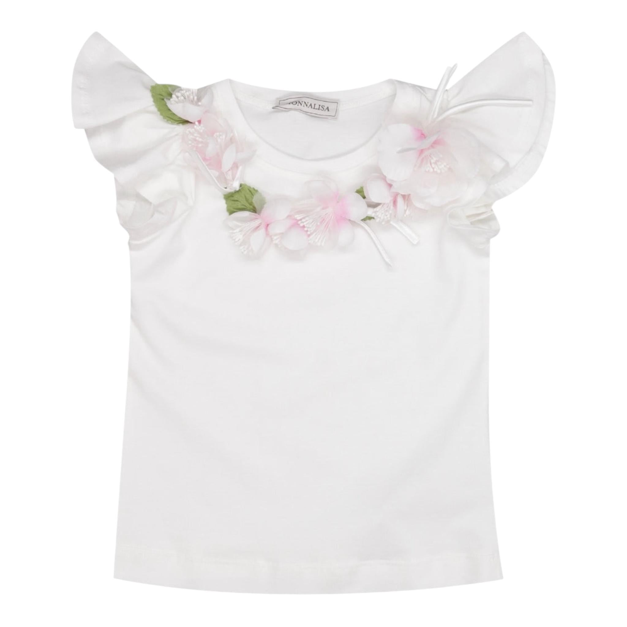 Monnalisa T-Shirt Girocollo Tinta Unita con Stampa per Bambina 11E613 BIANCO MONNALISA 