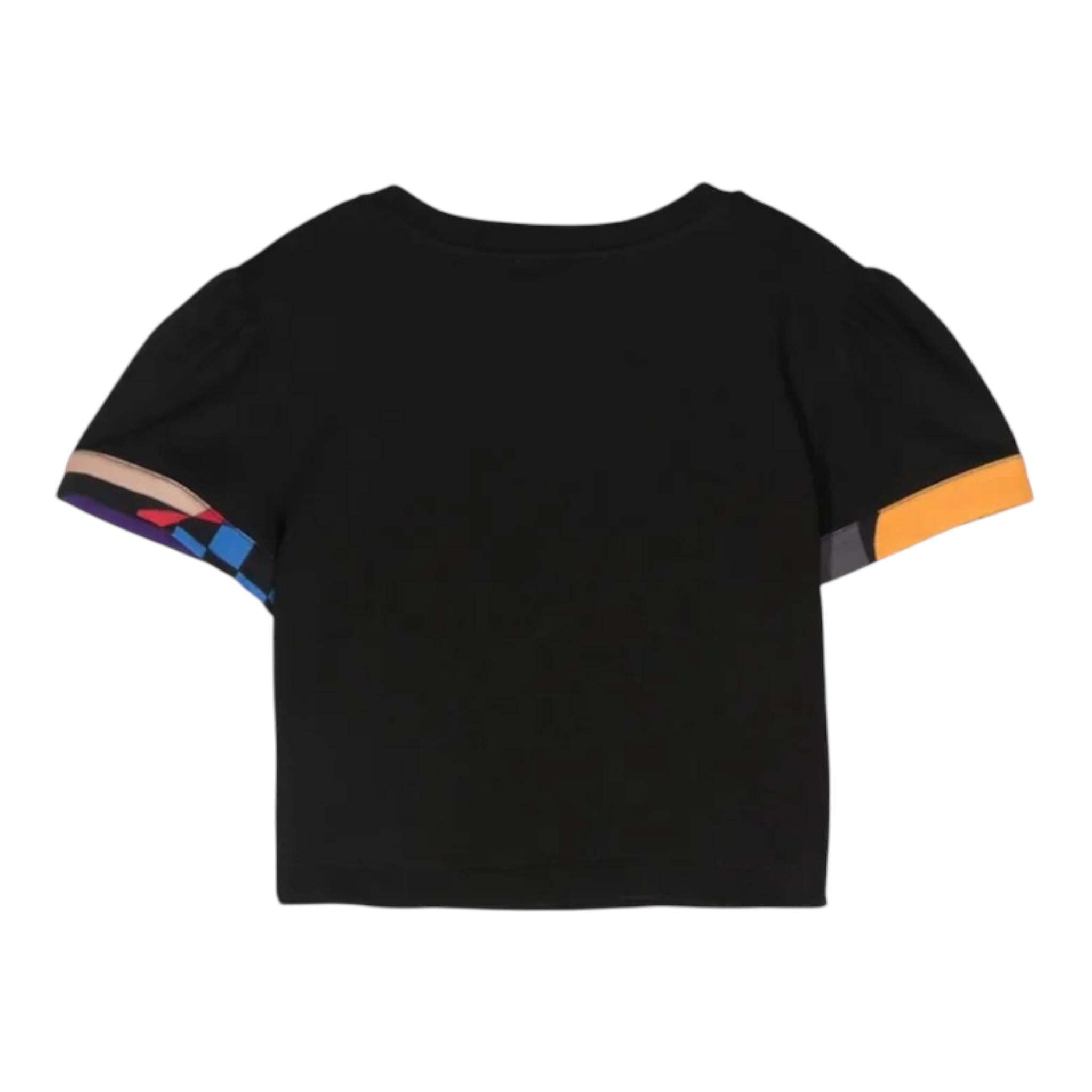 Emilio Pucci T-Shirt Girocollo Tinta Unita con Profili Maniche In Contrasto per Bambina PV8A21 NERO EMILIO PUCCI 