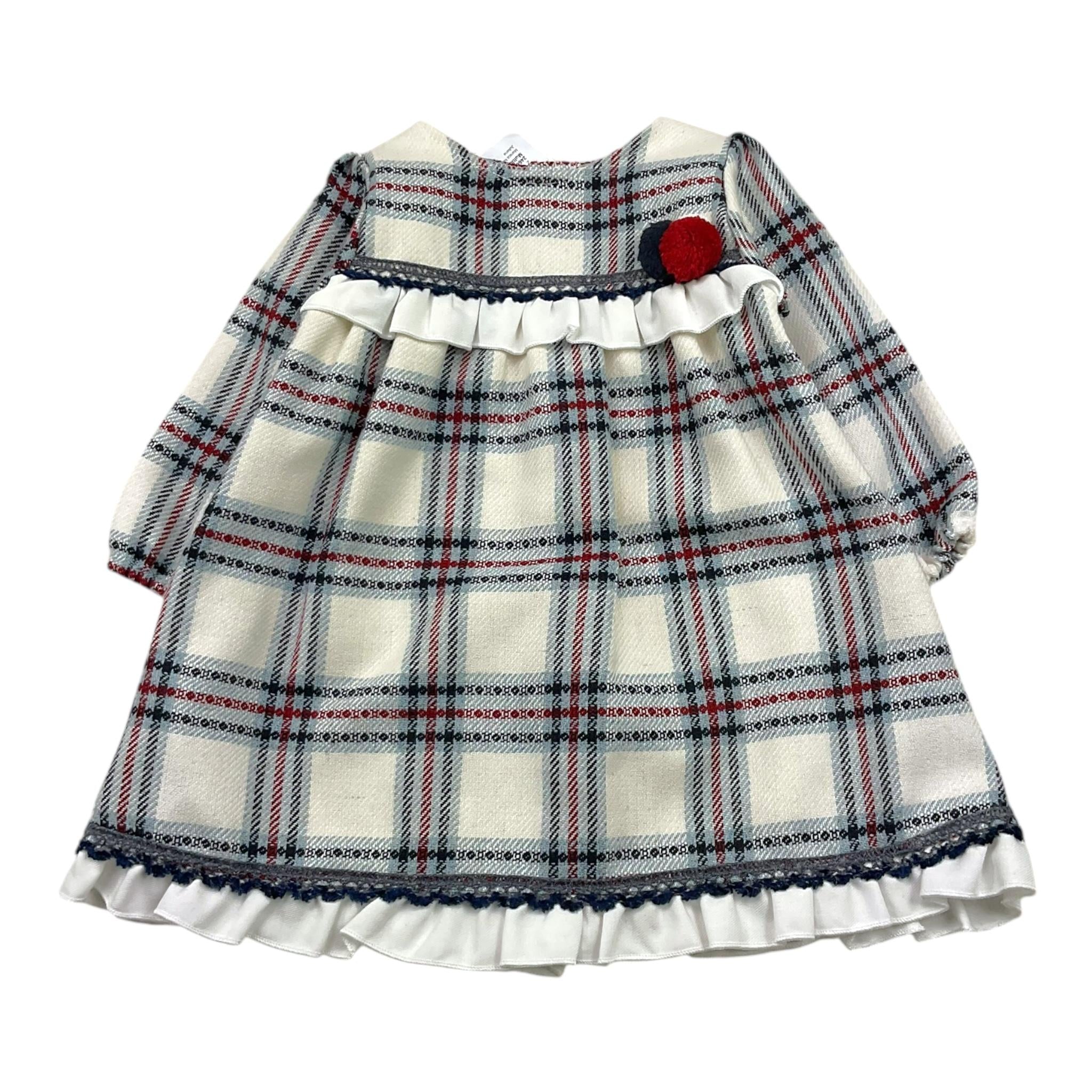 JULIANA abito tinta unita con fantasia a quadri e colletto Bianco per Neonata 24660 BIANCO JULIANA 