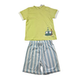 Chicco Completo 2 Pezzi T-Shirt-Bermuda Bicolore Verde/Azzurro Per Neonato