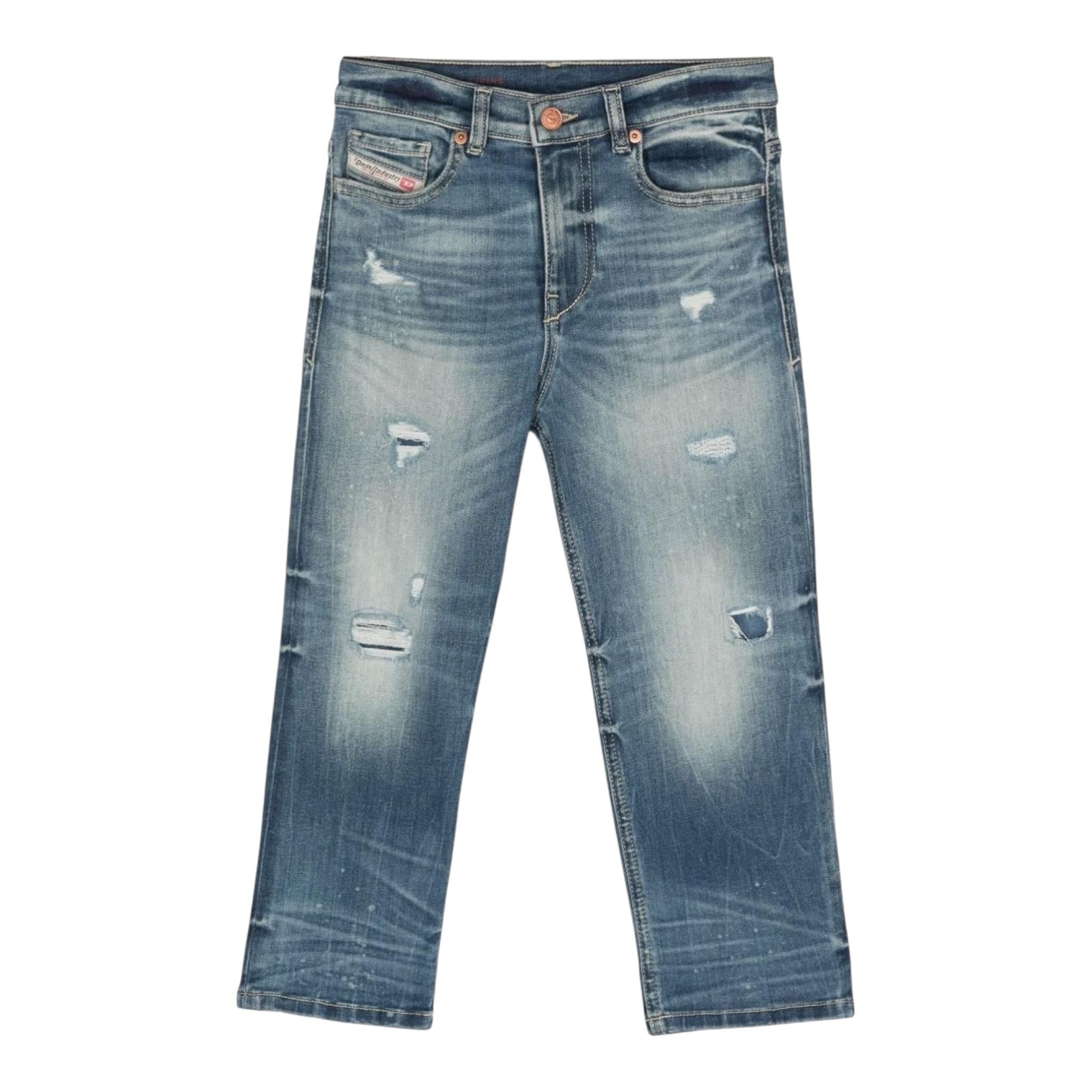 Diesel Jeans tinta unita con Strappi Azurro per Bambino J00817 AZZURRO DIESEL 