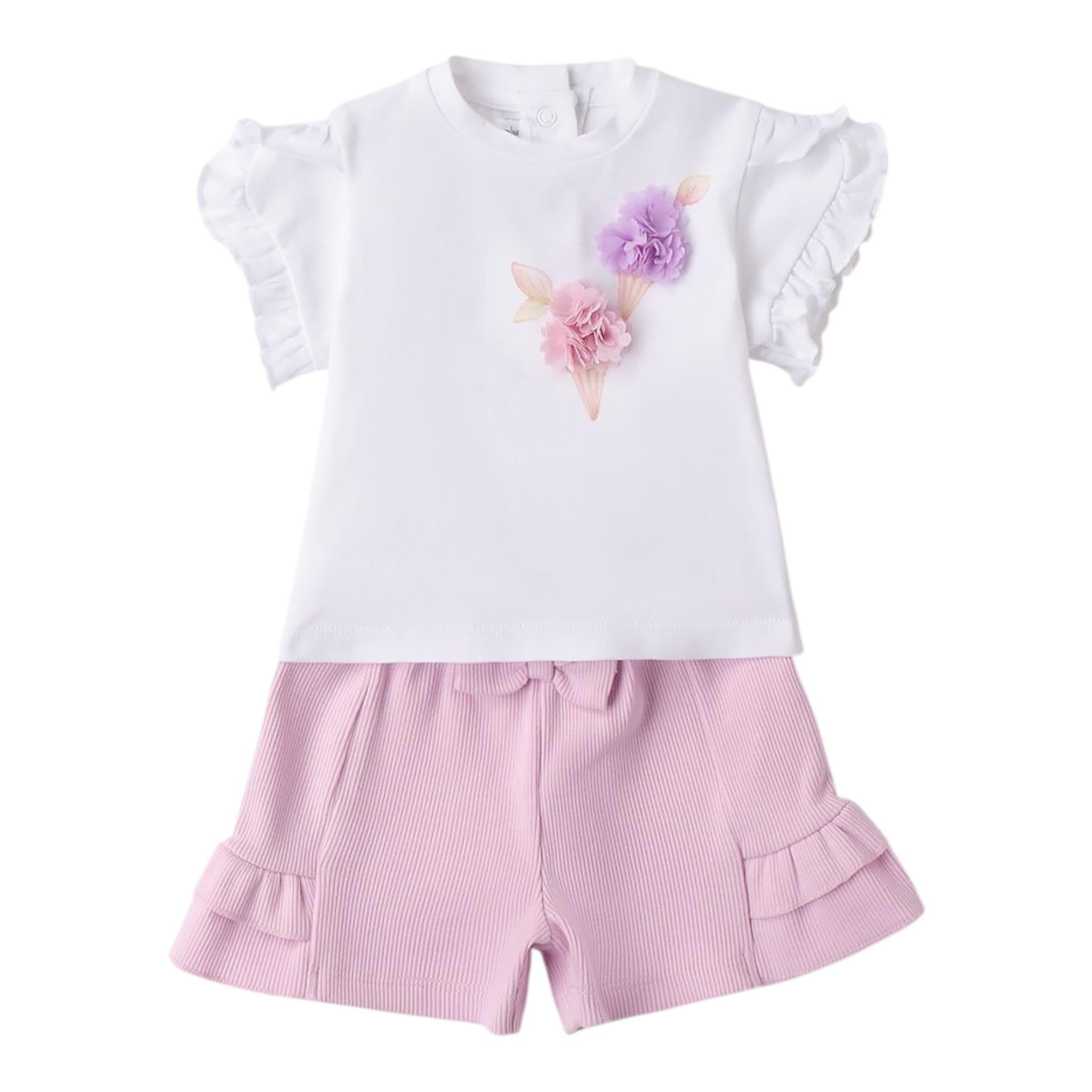 Mini Banda Completo 2 Pezzi Short-T-Shirt per Neonata 3B761 BIANCO MINI BANDA 