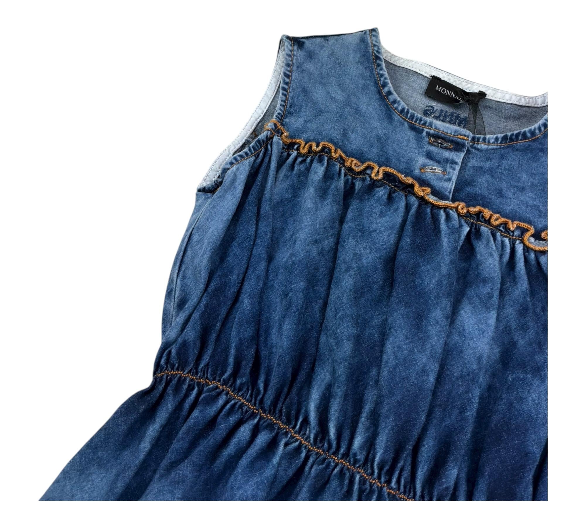 Monnalisa Abito Giromanica Tinta Unita In Denim per Bambina 495904 BLU MONNALISA 