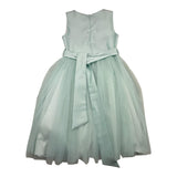 Bella Brilli Abito Cerimonia Giromanica Tinta Unita Con Tulle Verde Acqua Per Bambina