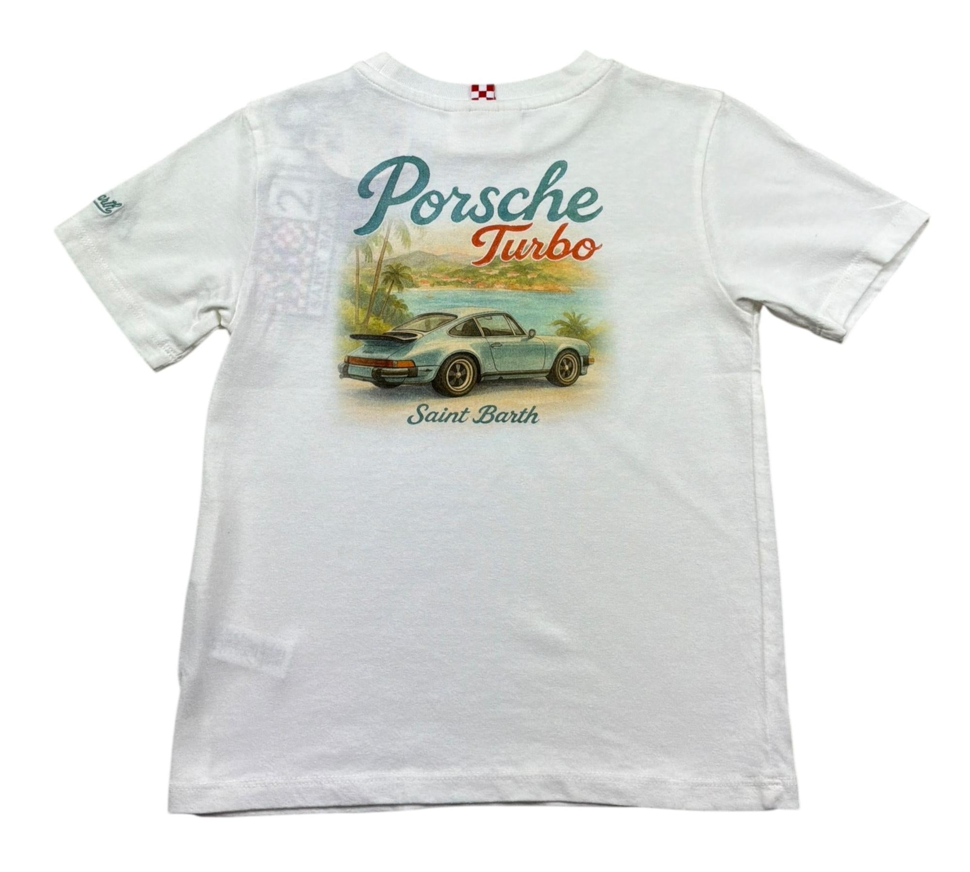 Saint Barth T-Shirt Girocollo Tinta Unita con Stampa per Bambino PORSCHERETRO BIANCO SAINT BARTH 