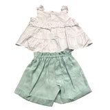 Barcellino Completo 2 Pezzi Camicia-Culotte Bianco/Verde Acqua Per Neonata
