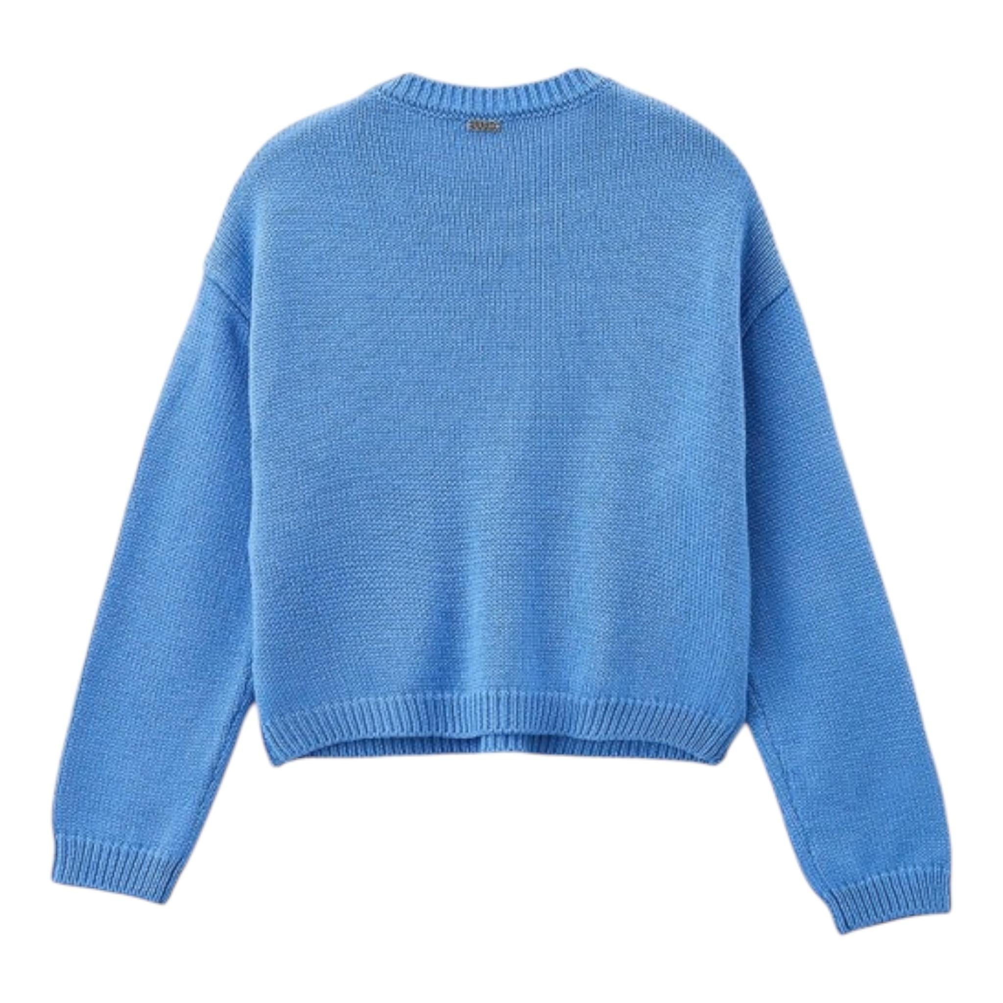 LIU JO maglia tinta unita girocollo con stampa Azzurro per Bambina GF4111 AZZURRO LIU JO 