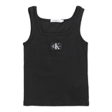 Calvin Klein Canotta Tinta Unita A Costine Con Logo Nero Per Bambina
