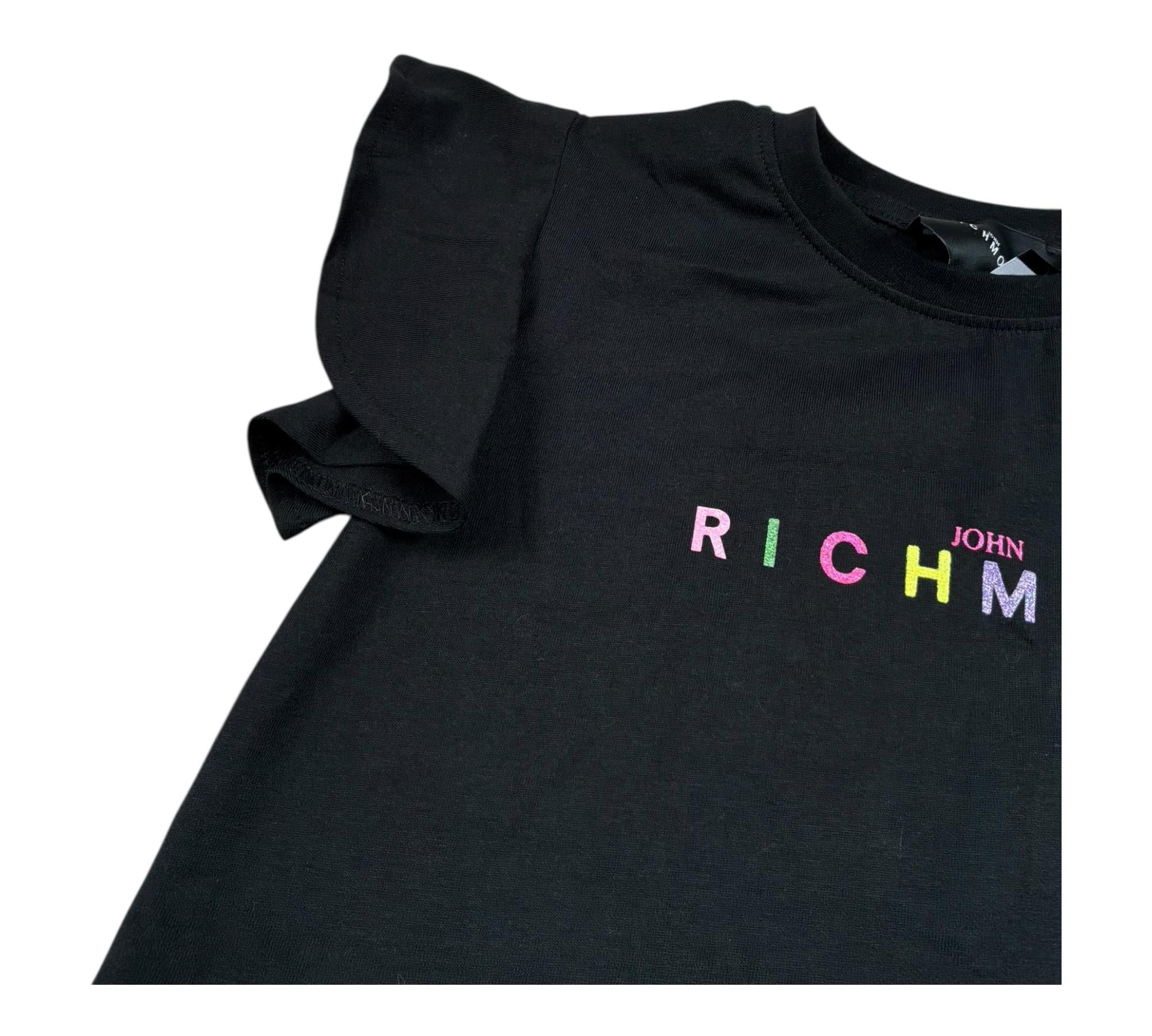 John Richmond T-Shirt Girocollo Tinta Unita con Logo per Bambina RGP26024TS NERO JOHN RICHMOND 