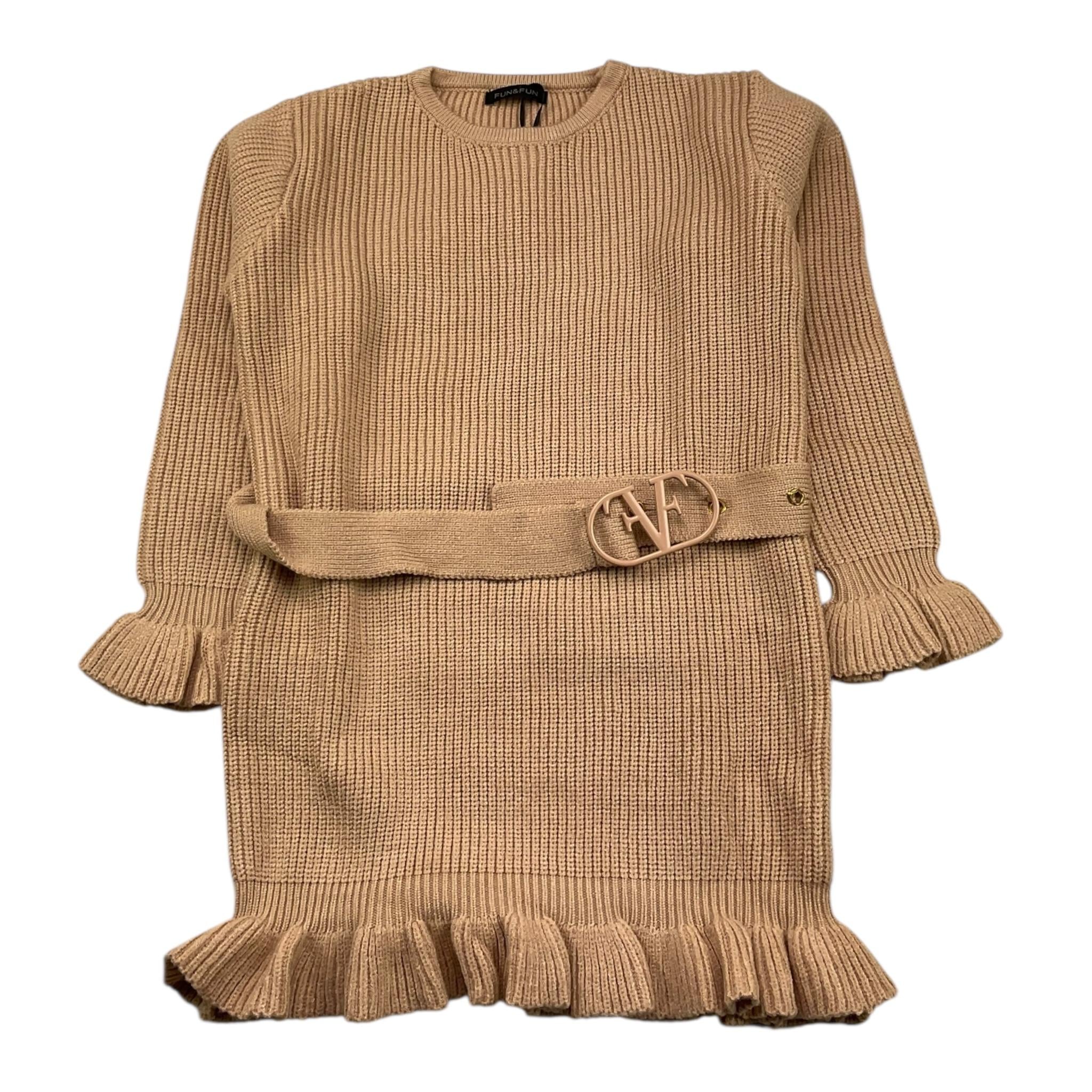 FUN & FUN abito manica lunga tinta unita cn cinturino Beige per Bambina FBDR00151 BEIGE FUN & FUN 