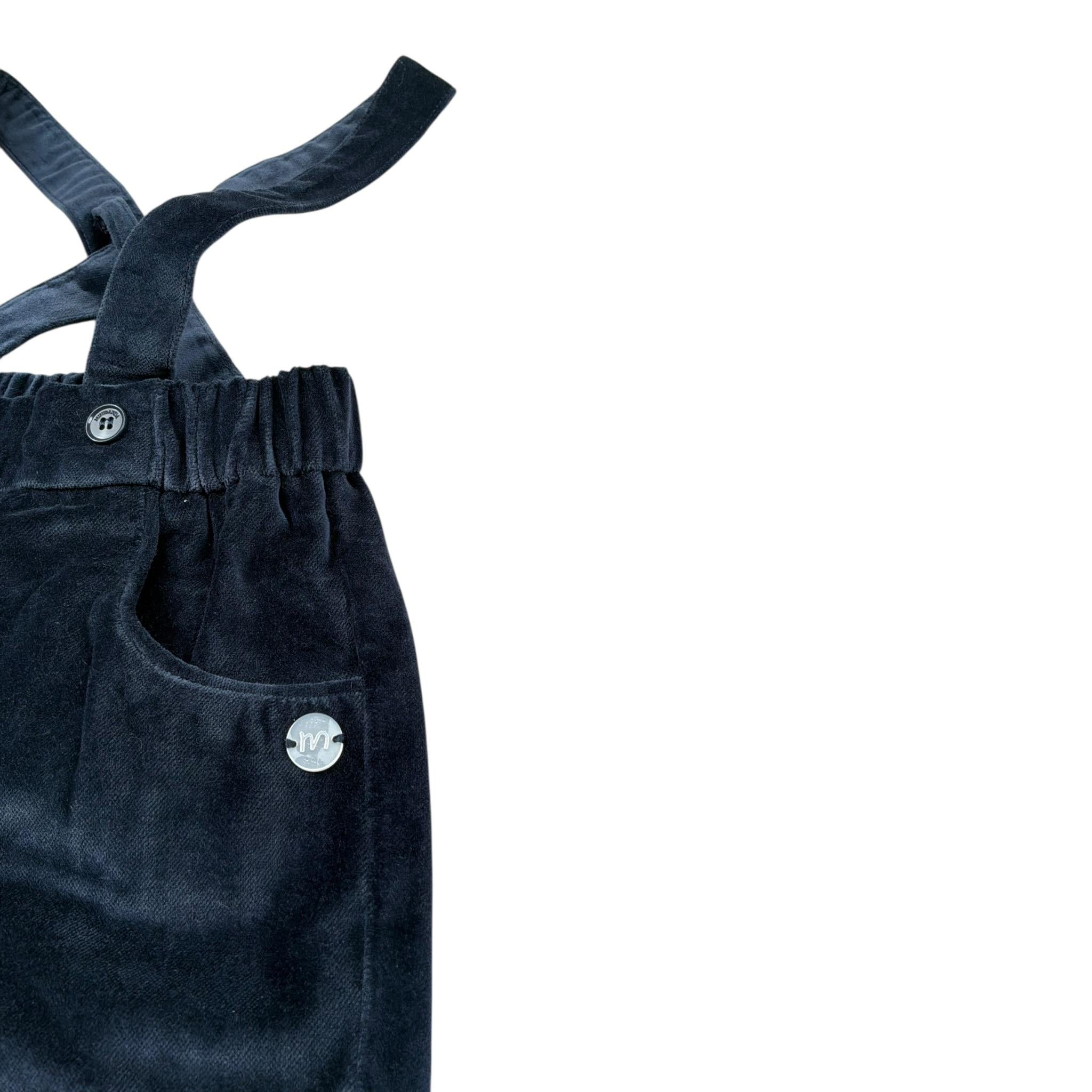 Mini Banda Pantalone Tinta Unita In Velluto con Bretelle per Neonato 3A636 BLU MINI BANDA 