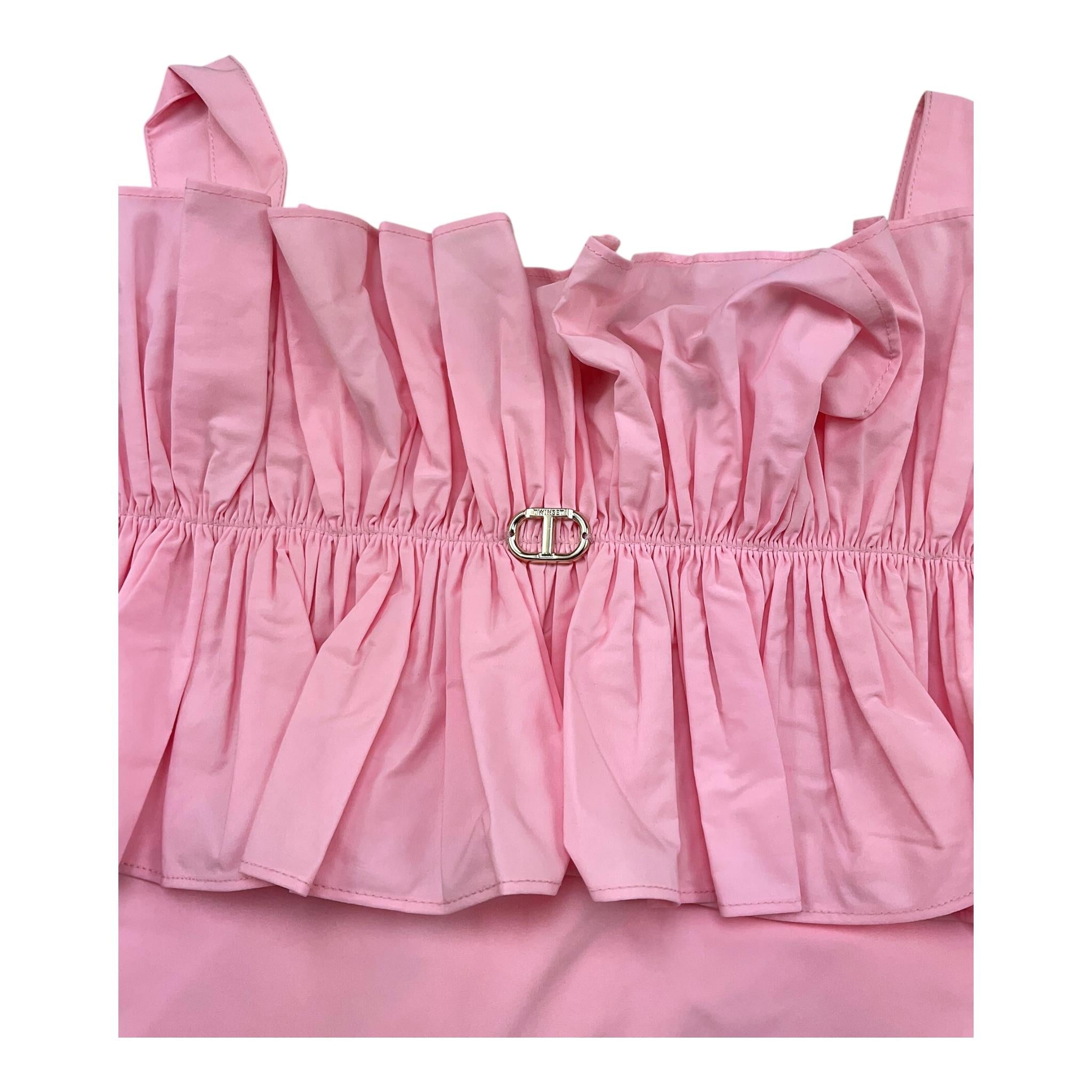 Twinset Top Giromanica Tinta Unita con Tulle per Bambina 231GJ2Q5B ROSA TWINSET 