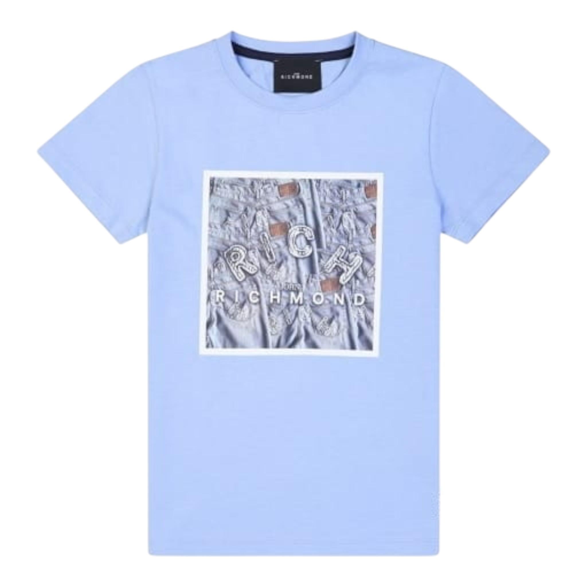 John Richmond T-Shirt Girocollo Tinta Unita con Stampa per Neonato RBP25117TSX AZZURRO JOHN RICHMOND 