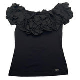 Monnalisa T-Shirt Girocollo Tinta Unita Con Rouches Nero Per Bambina