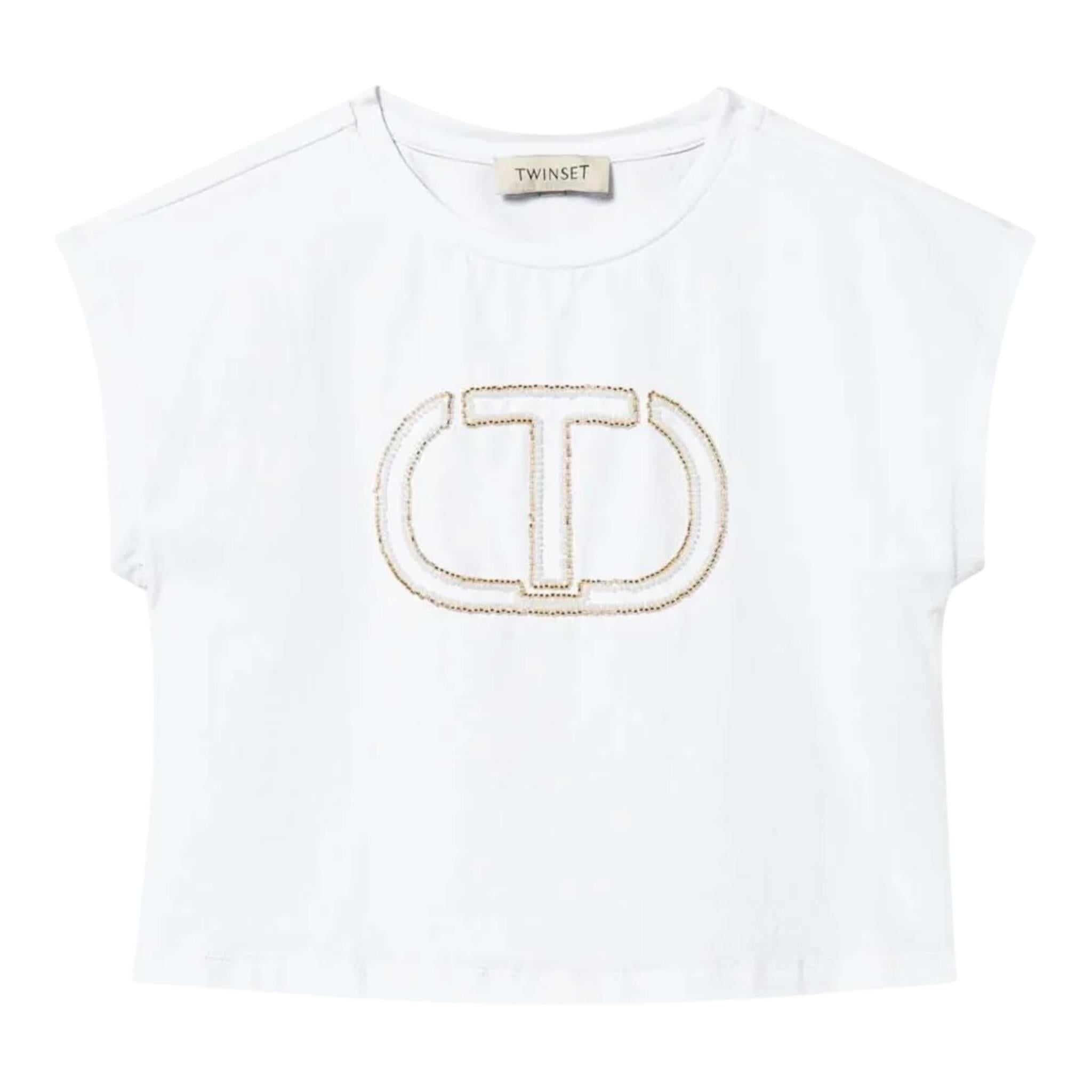 Twinset T-Shirt Girocollo Tinta Unita con Stampa per Bambina 251GJ2QR1 BIANCO TWINSET 
