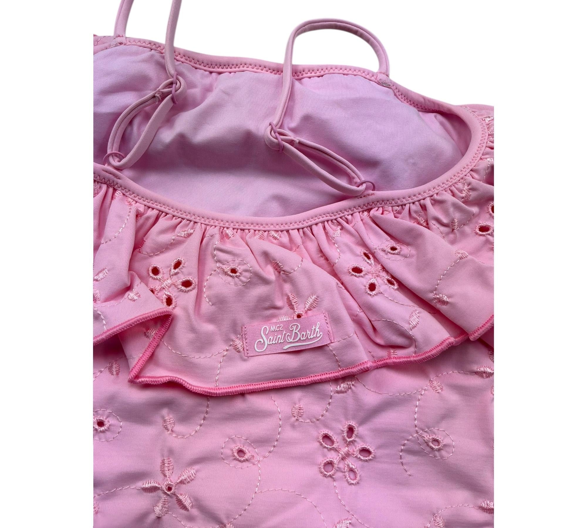 Saint Barth Costume Intero Tinta Unita In Pizzo Sangallo per Bambina BRIELLE ROSA SAINT BARTH 