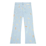Stella Mccartney Jeans Tinta Unita Modello Zampa Con Ricami Azzurro Per Bambina