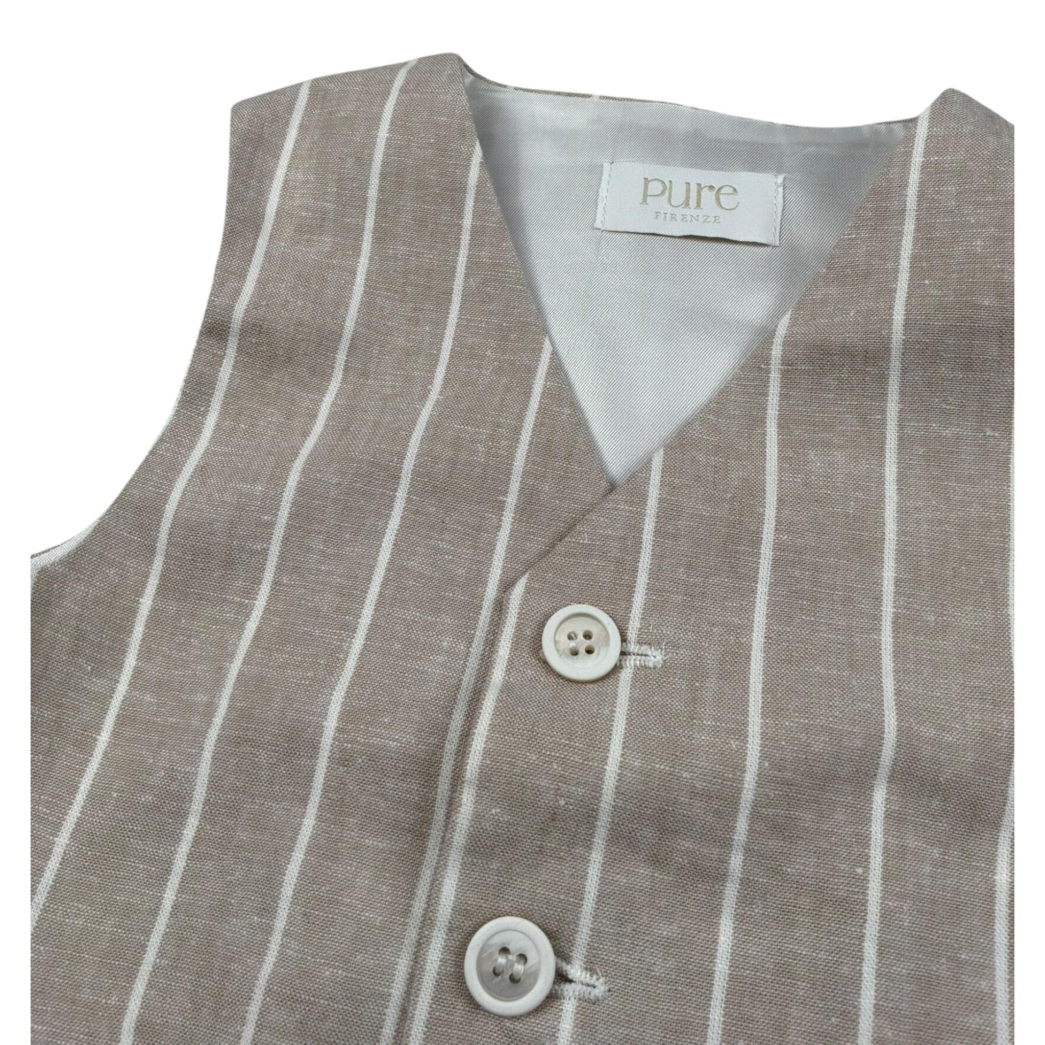 Pure Firenze Gilet Tinta Unita con Fantasia A Righe per Neonato PC03353 BEIGE PURE FIRENZE 