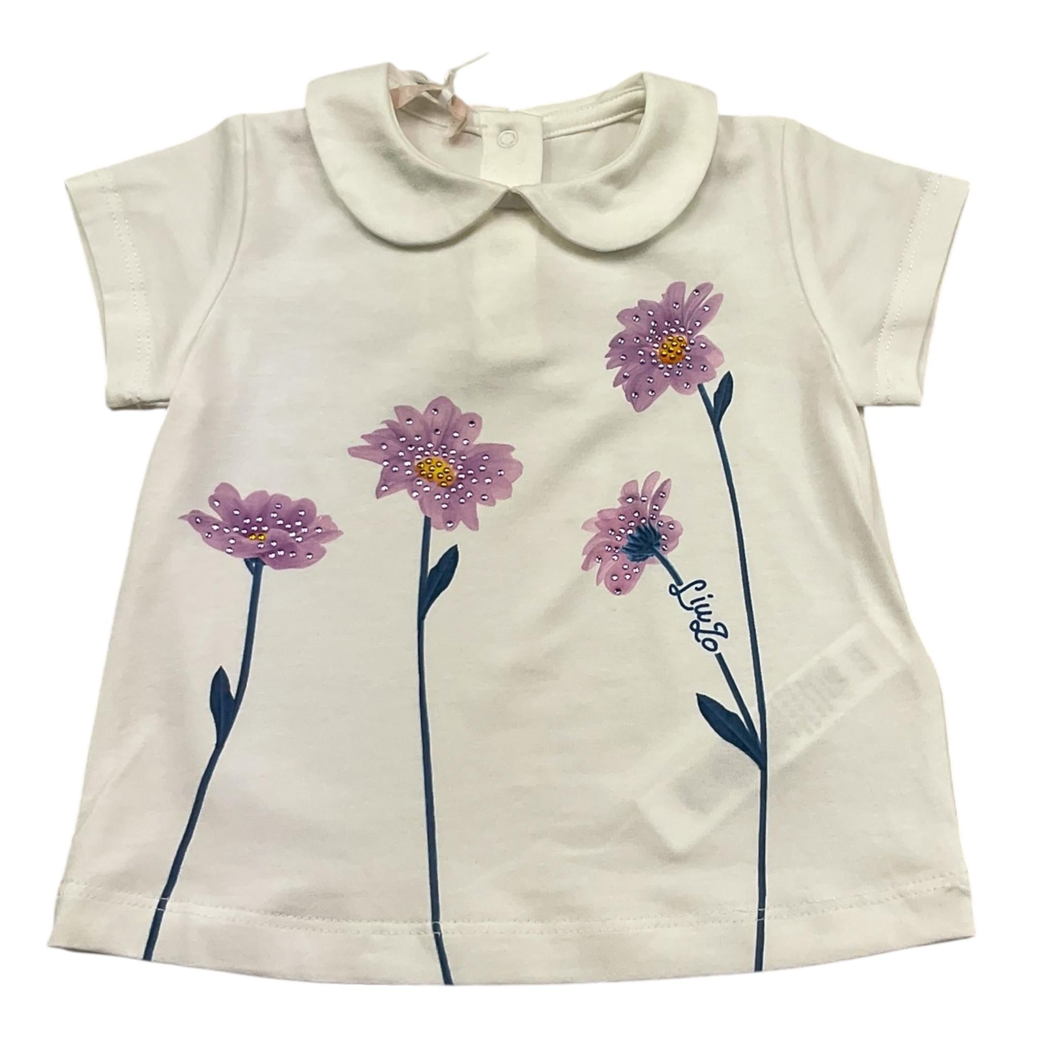 Liu Jo T-Shirt Girocollo Tinta Unita con Stampe per Neonata HA5045 BIANCO LIU JO 
