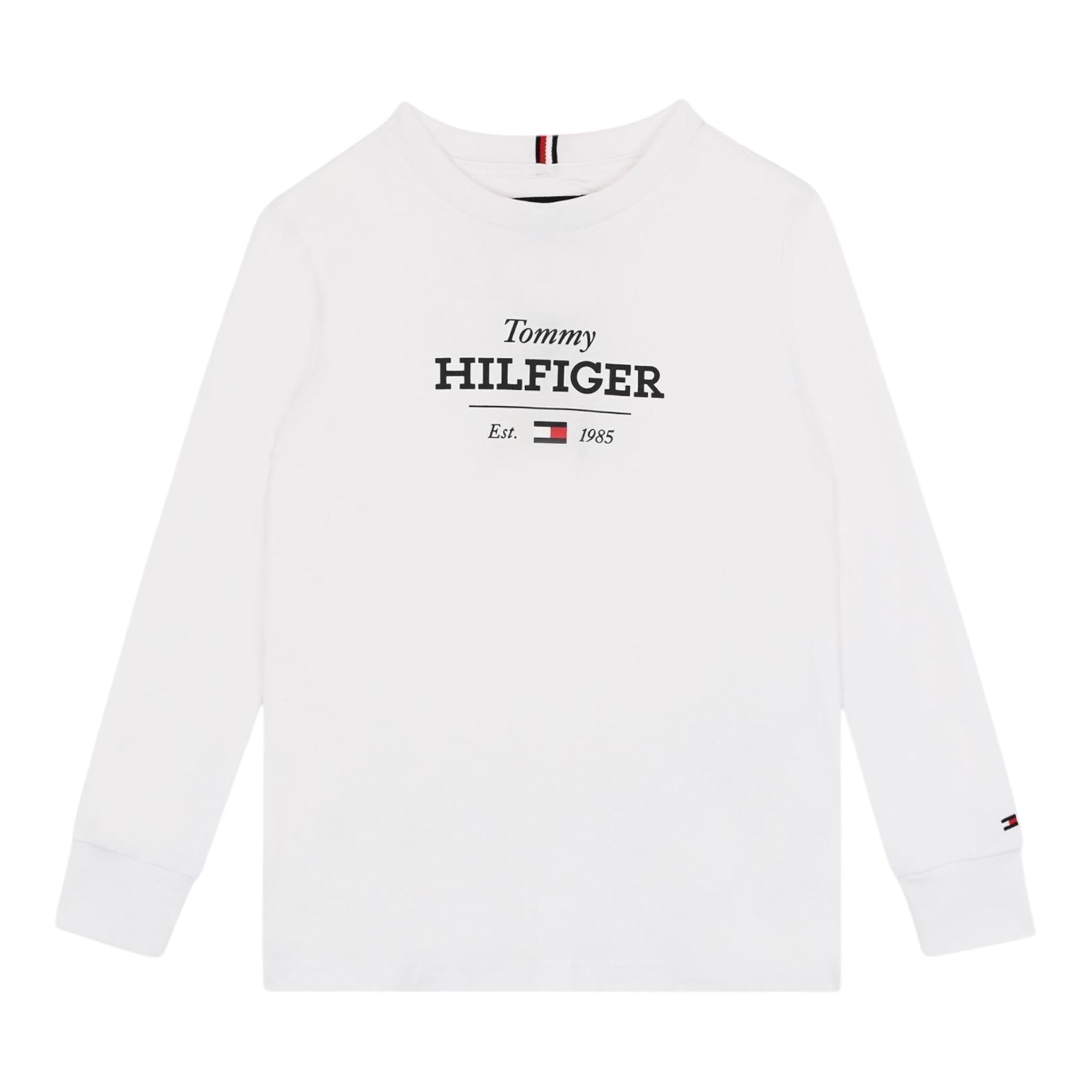 Tommy Hilfiger Shirt Girocollo Tinta Unita con Logo per Neonato KB0KB09633 BIANCO TOMMY HILFIGER 