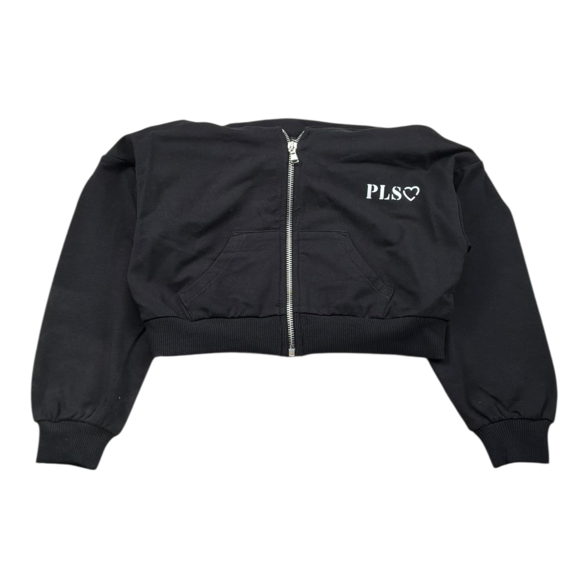 Please Felpa Tinta Unita con Zip E Cappuccio per Bambina LK20042G72 NERO PLEASE 