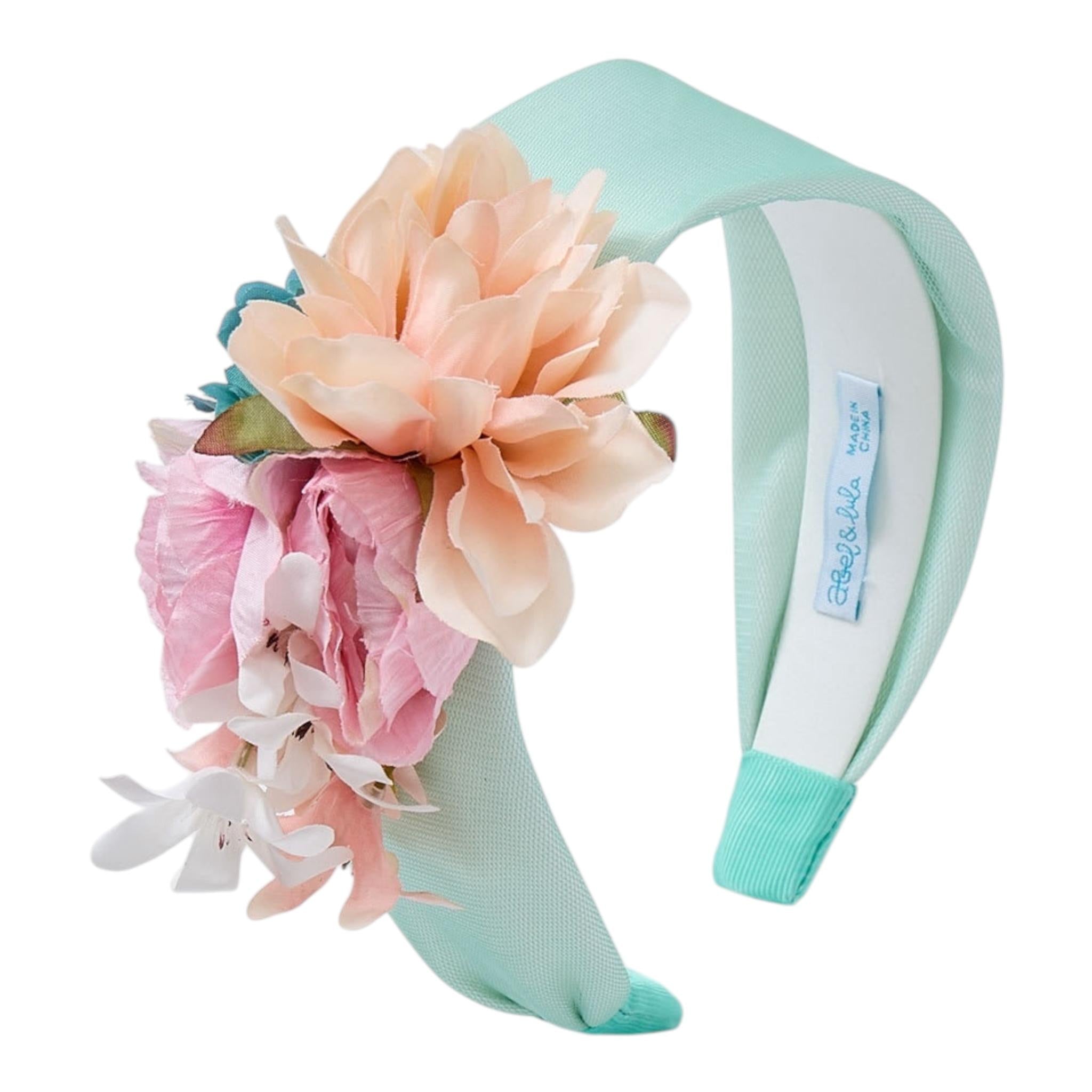 Abel & Lula Cerchietto Tinta Unita con Fiori per Bambina 5448 VERDE ABEL & LULA 