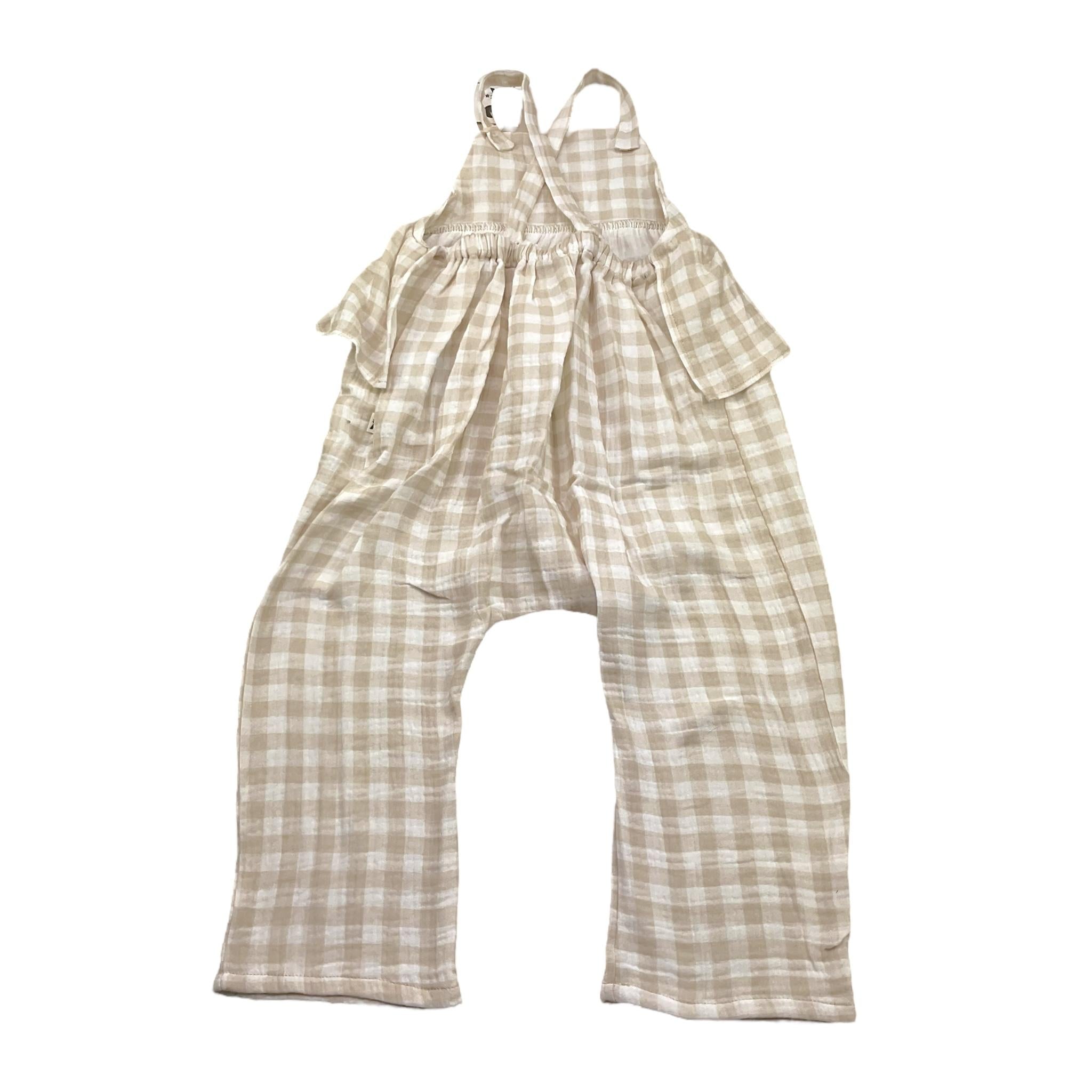 Petit Indi Tuta Intera Bicolore con Fantasia A Quadri per Bambina SS25B2115 BIANCO/BEIGE PETIT INDI 