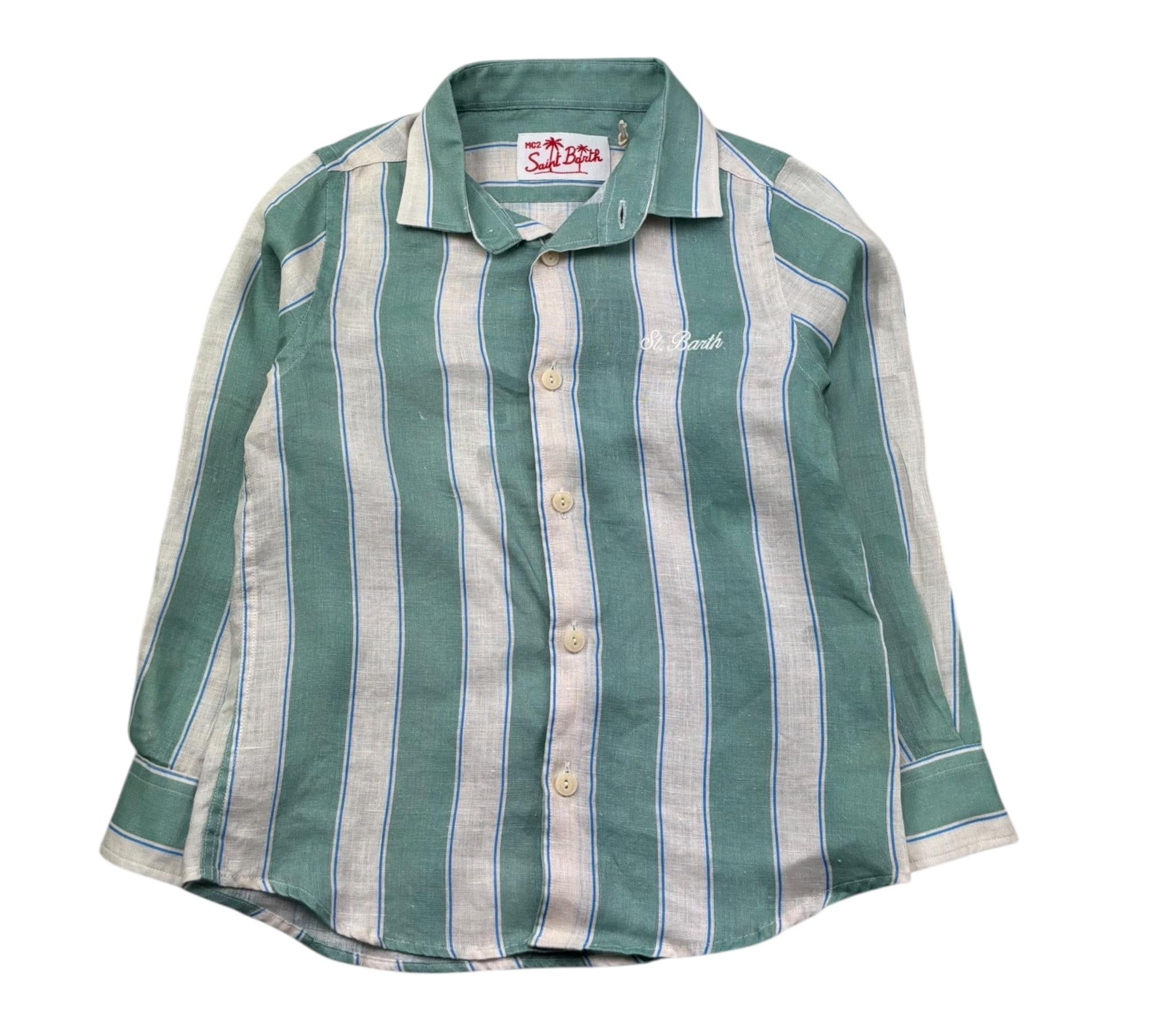 Saint Barth Camicia Manica Lunga Fantasia A Righe per Bambino AGNES VERDE SAINT BARTH 