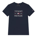 Tommy Hilfiger T-Shirt Girocollo Tinta Unita con Logo per Bambino KB0KB09538 BLU TOMMY HILFIGER 