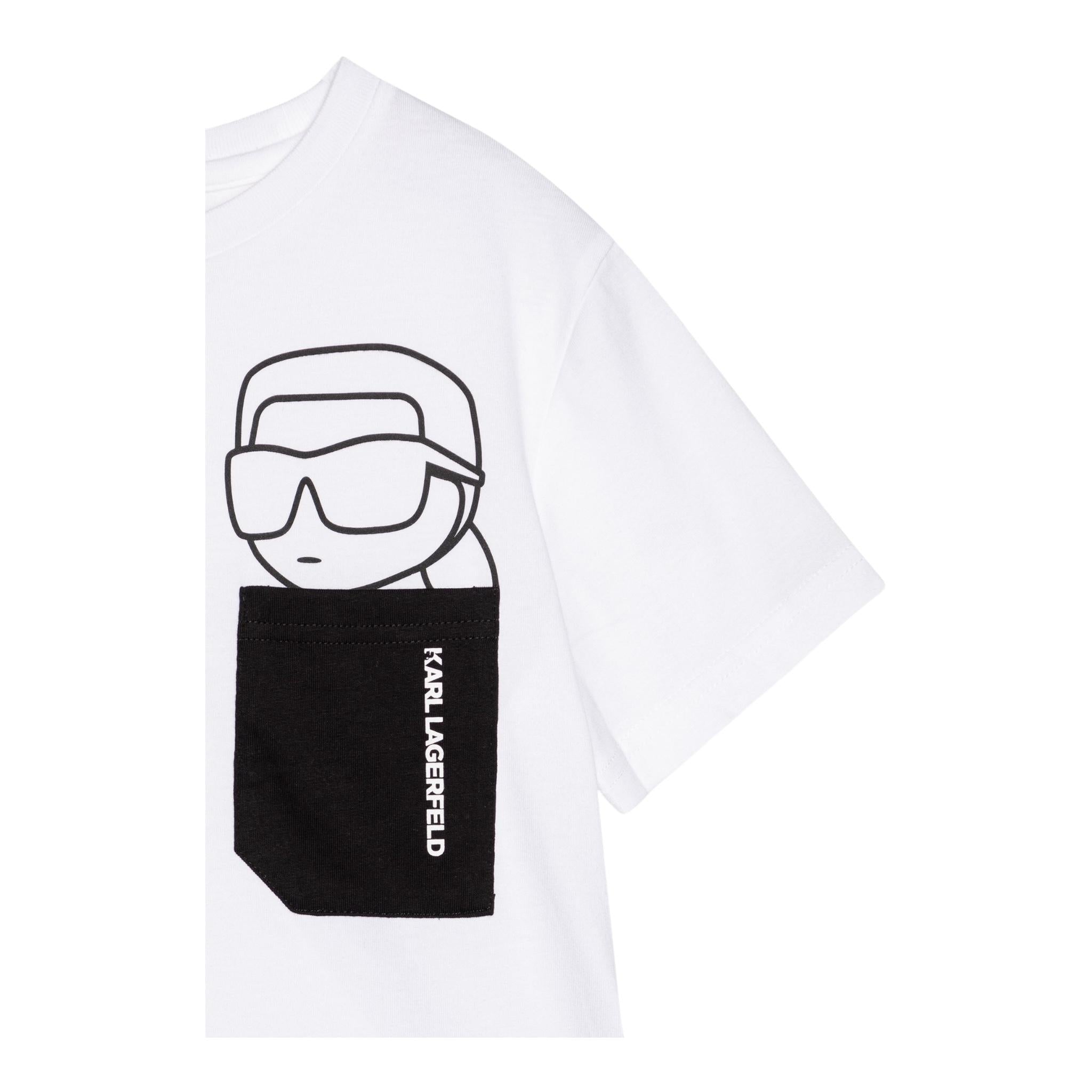 Karl Lagerfeld T-Shirt Girocollo Tinta Unita con Taschino per Bambino Z30423 BIANCO KARL LAGERFELD 
