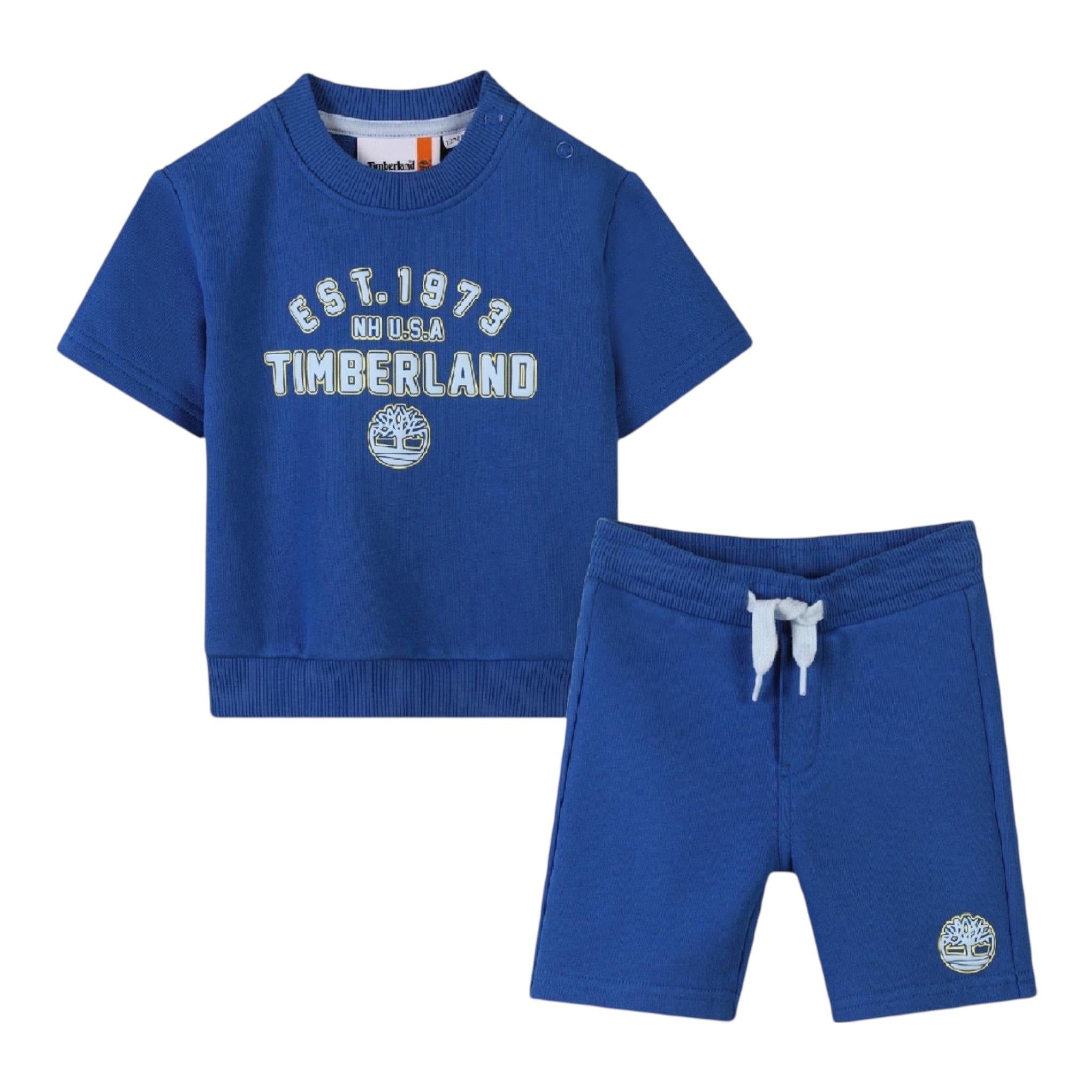 Timberland Completo 2 Pezzi Tinta Unita Felpa-Bermuda per Neonato T60509 BLU TIMBERLAND 