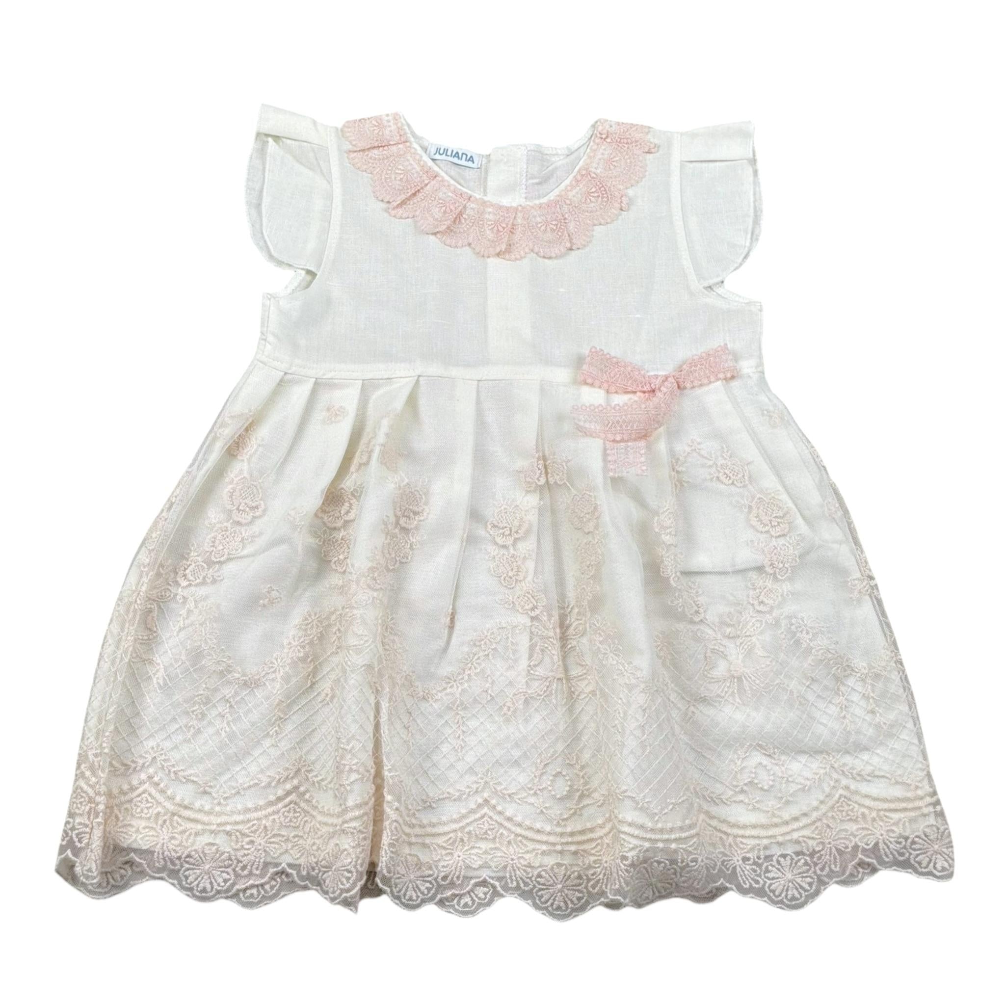 Juliana Abito tinta unita con Ricami Panna per Neonata 25143 PANNA JULIANA 
