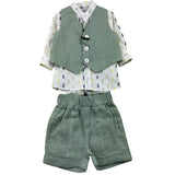 Shako' Completo 3 Pezzi Camicia-Panciotto-Bermuda Verde Per Neonato