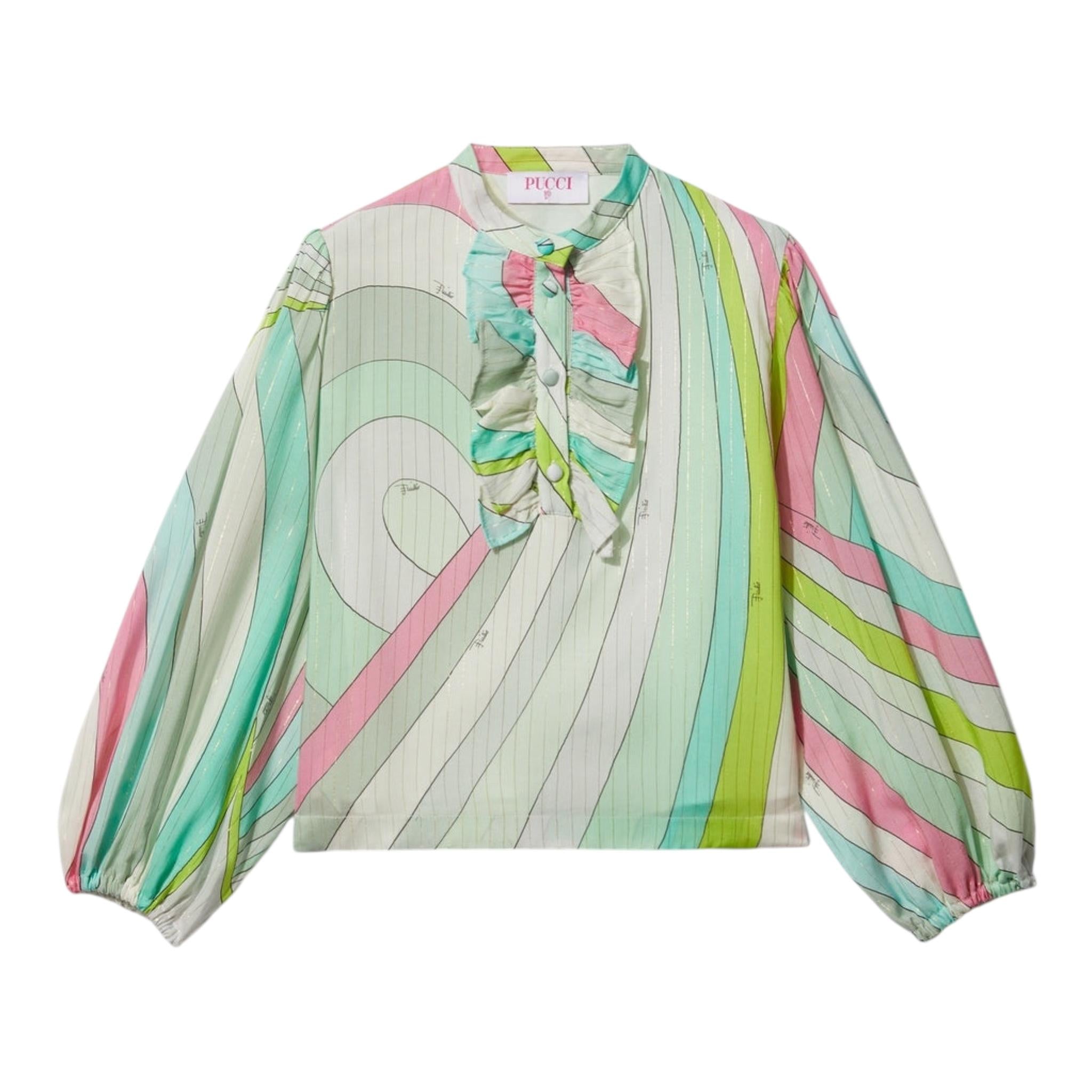EMILIO PUCCI camicia tinta unita con fantasia Verde acqua per Bambina PT5A90 VERDE ACQUA EMILIO PUCCI 