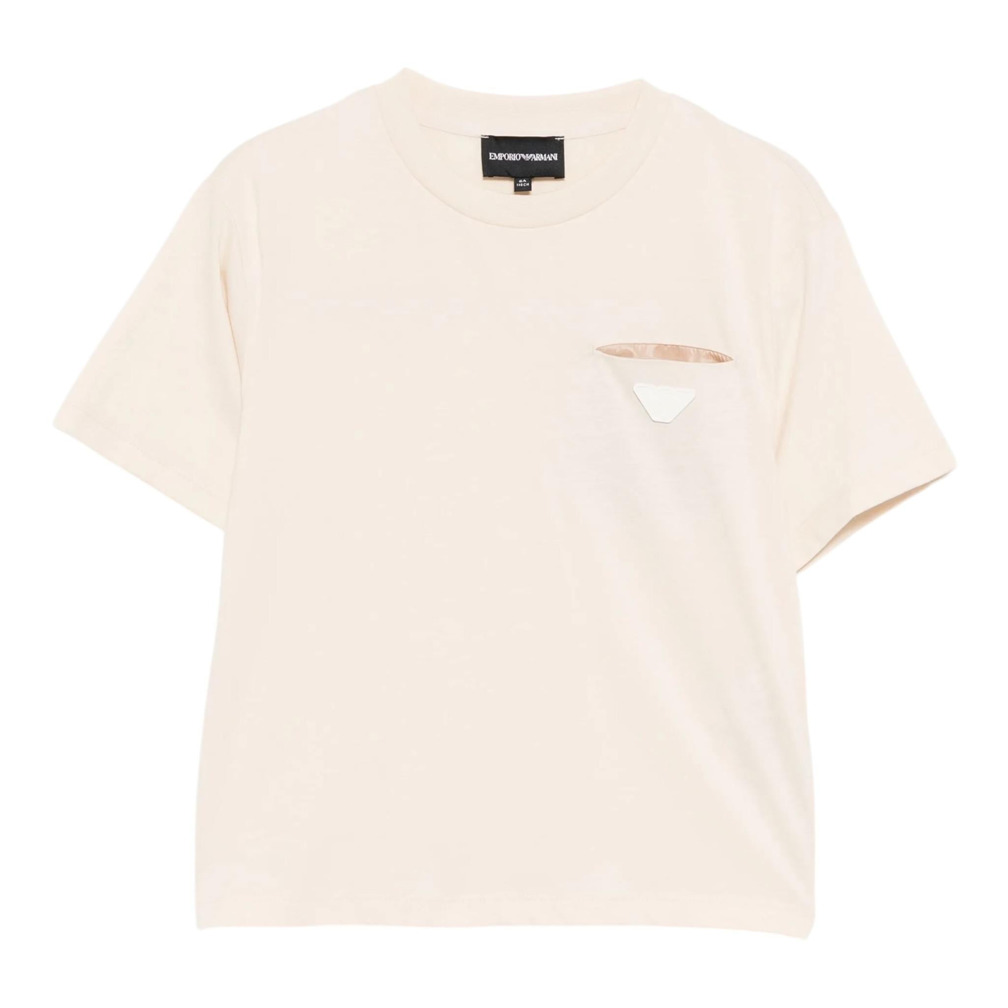 Emporio Armani T-Shirt Girocollo Tinta Unita con Taschino per Bambino EB000111X BEIGE EMPORIO ARMANI 