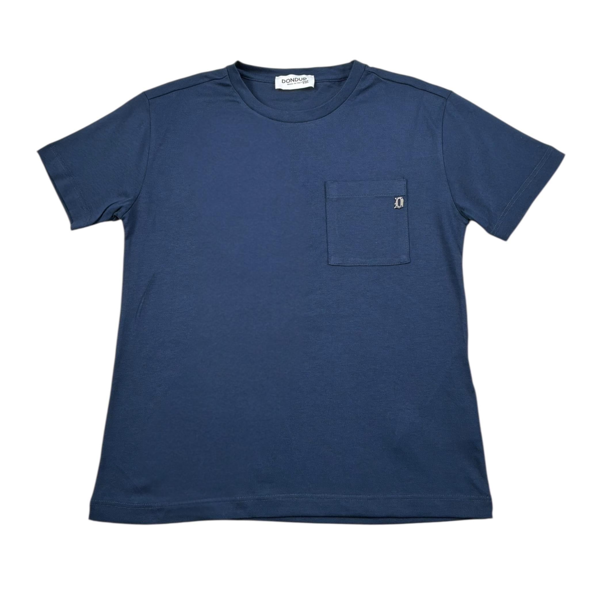 Dondup T-Shirt Girocollo Tinta Unita con Taschino per Bambino DMTS039 BLU DONDUP 