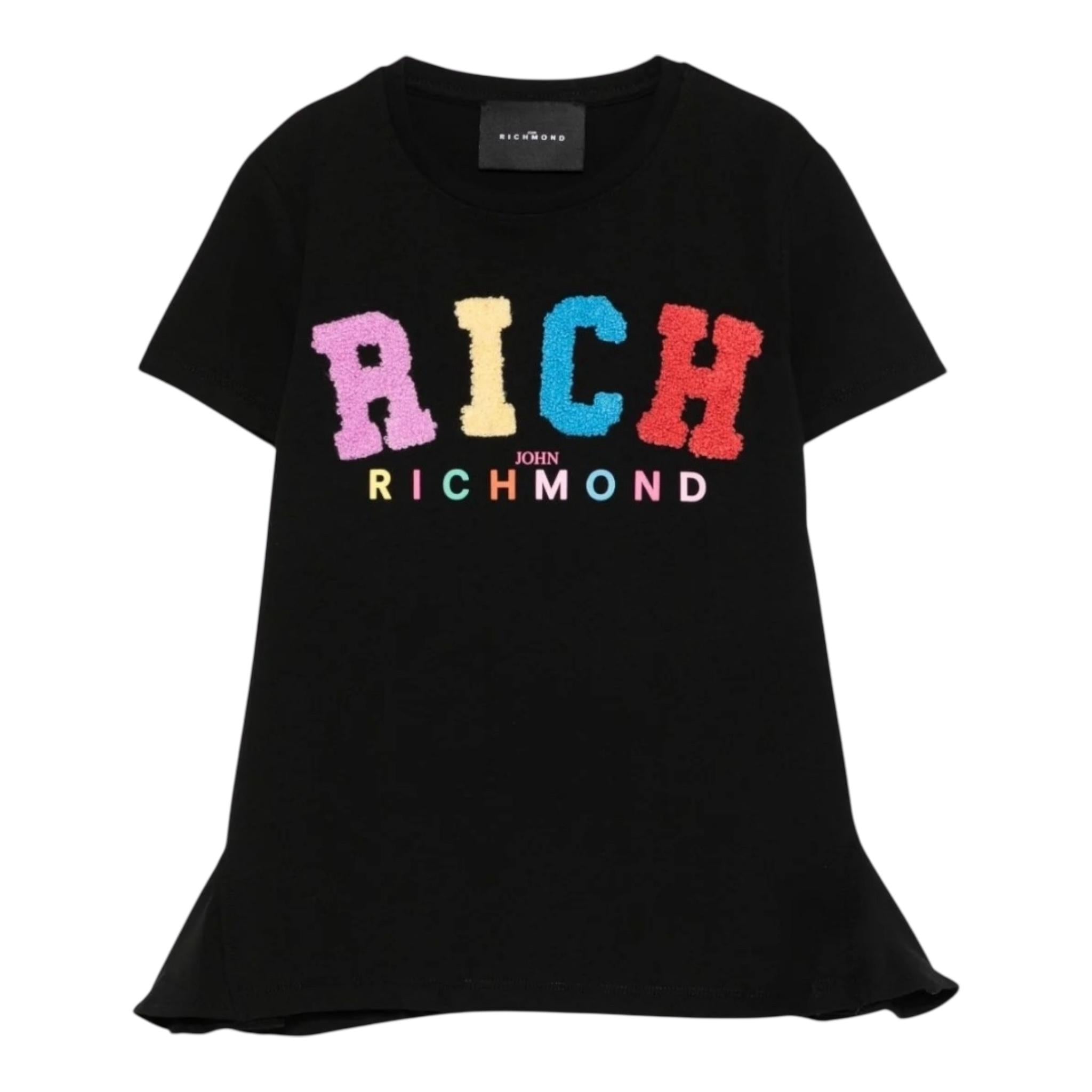 John Richmond T-Shirt Girocollo Tinta Unita con Stampa per Bambina RGP25139TSX NERO JOHN RICHMOND 