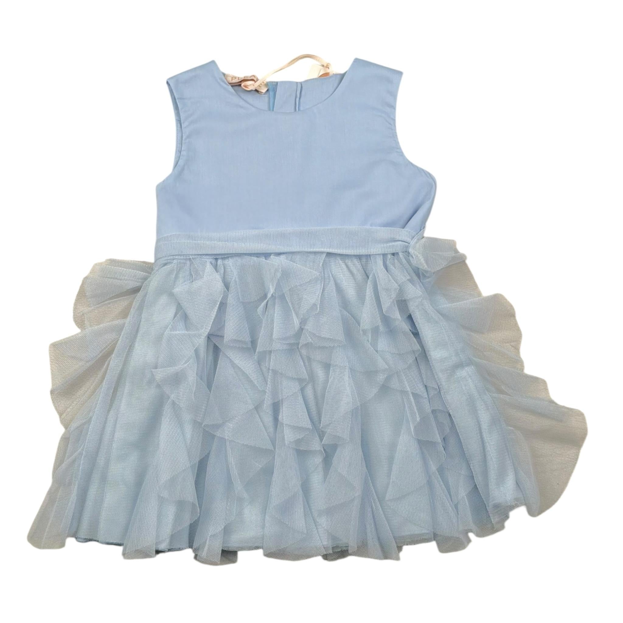 Please Abito Giromania Tinta Unita con Tulle per Neonata AB23290G73X AZZURRO PLEASE 