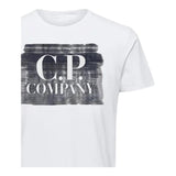 C.P. Company T-Shirt Girocollo Tinta Unita con Stampa Logo Bianco per Bambino