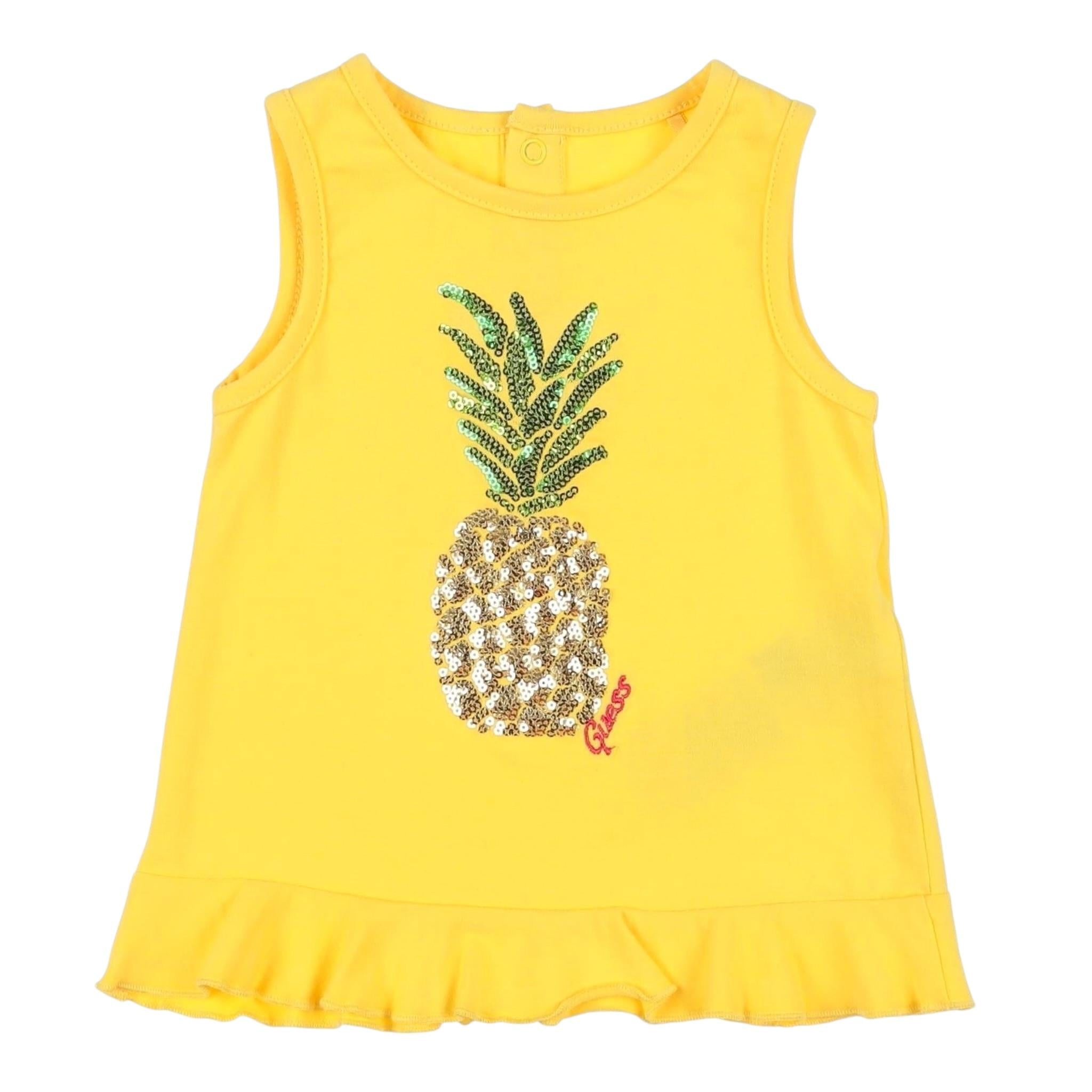 Guess Canotta Girocollo Tinta Unita con Paillettes per Neonata K1GI24K6YW1 GIALLO GUESS 