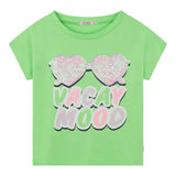 Billieblush T-Shirt Tinta Unita Con Stampa Paillettes Verde Per Bambina