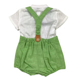 Yoedu Completo Bicolore Camicia-Salopette Bianco/Verde per Neonato