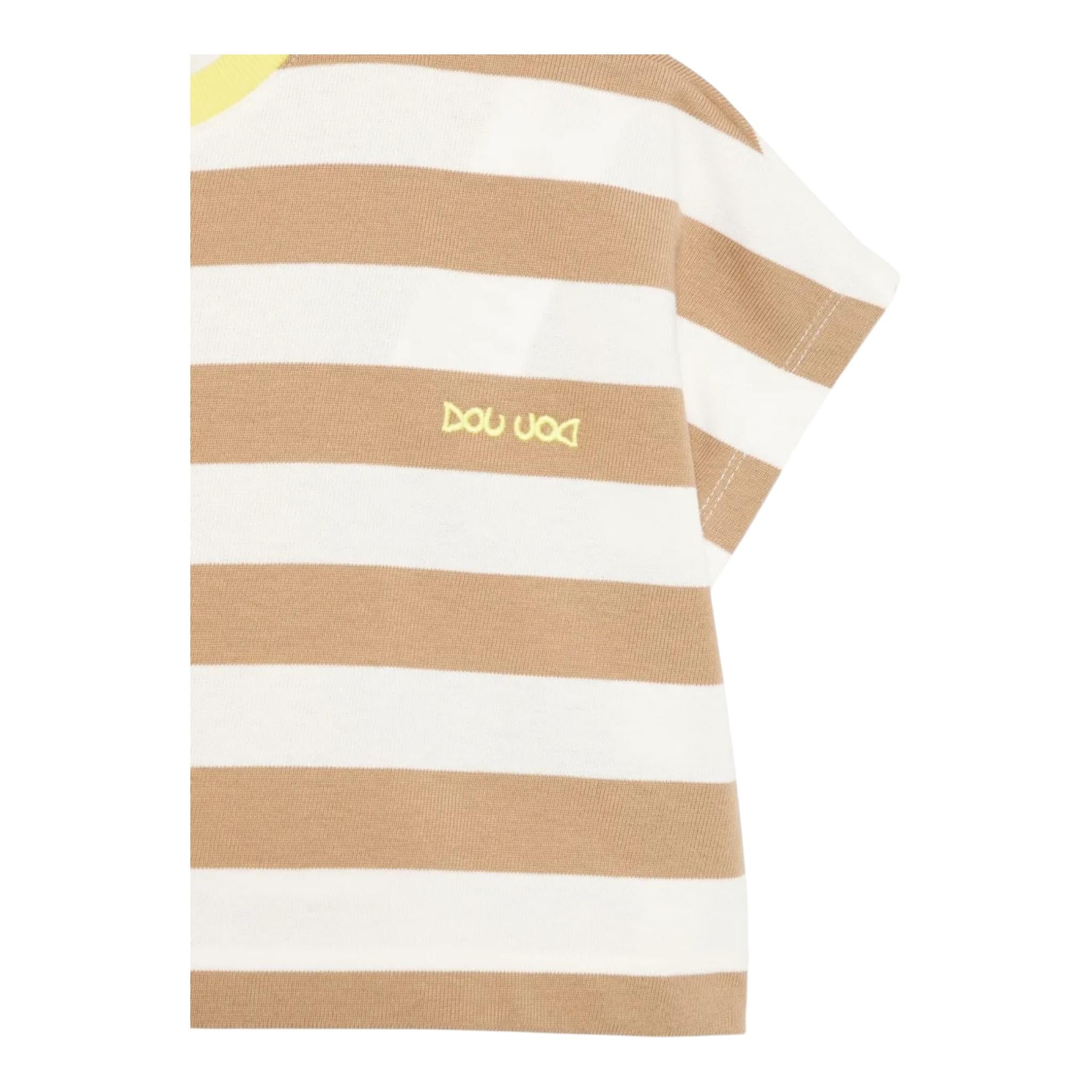 Dou Dou T-Shirt Girocollo Bicolore con Fantasia A Righe per Bambina DW8A21X PANNA/BEIGE DOU DOU 