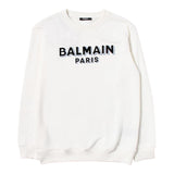 Balmain Felpa Chiusa Girocollo Tinta Unita Con Stampa In Contrasto Panna Per Bambino